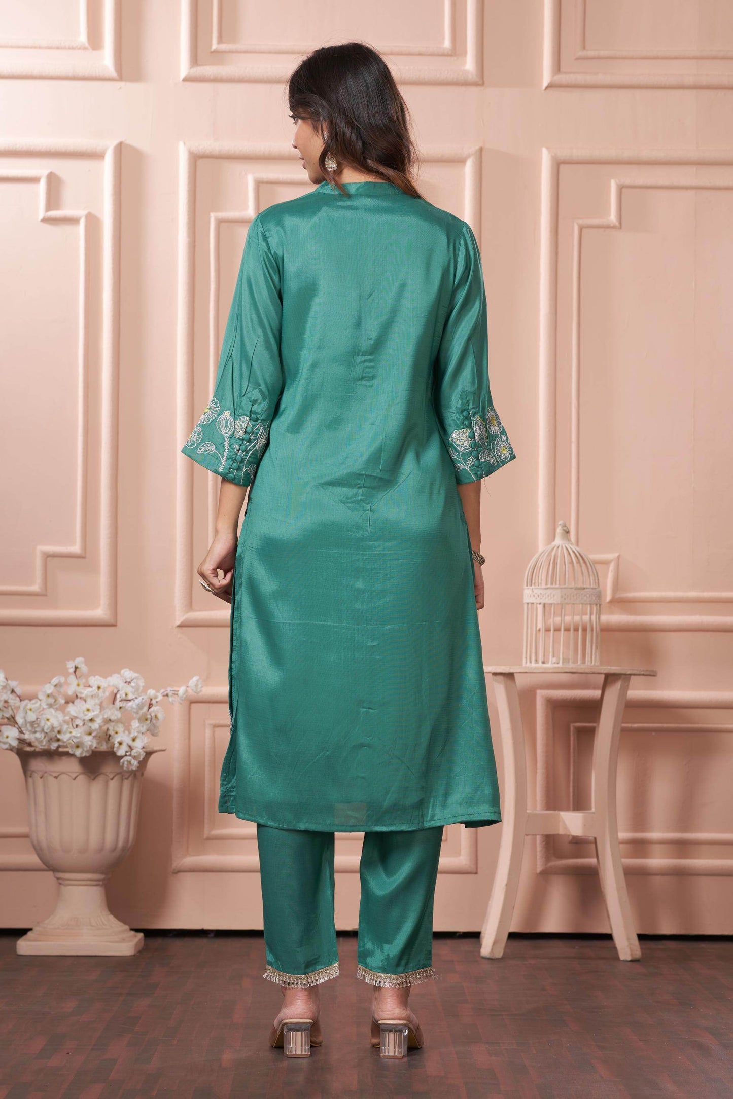 Kuhu Green & Mustard Viscose Kurta Set with Dupatta - Festive Ethnic Wear
