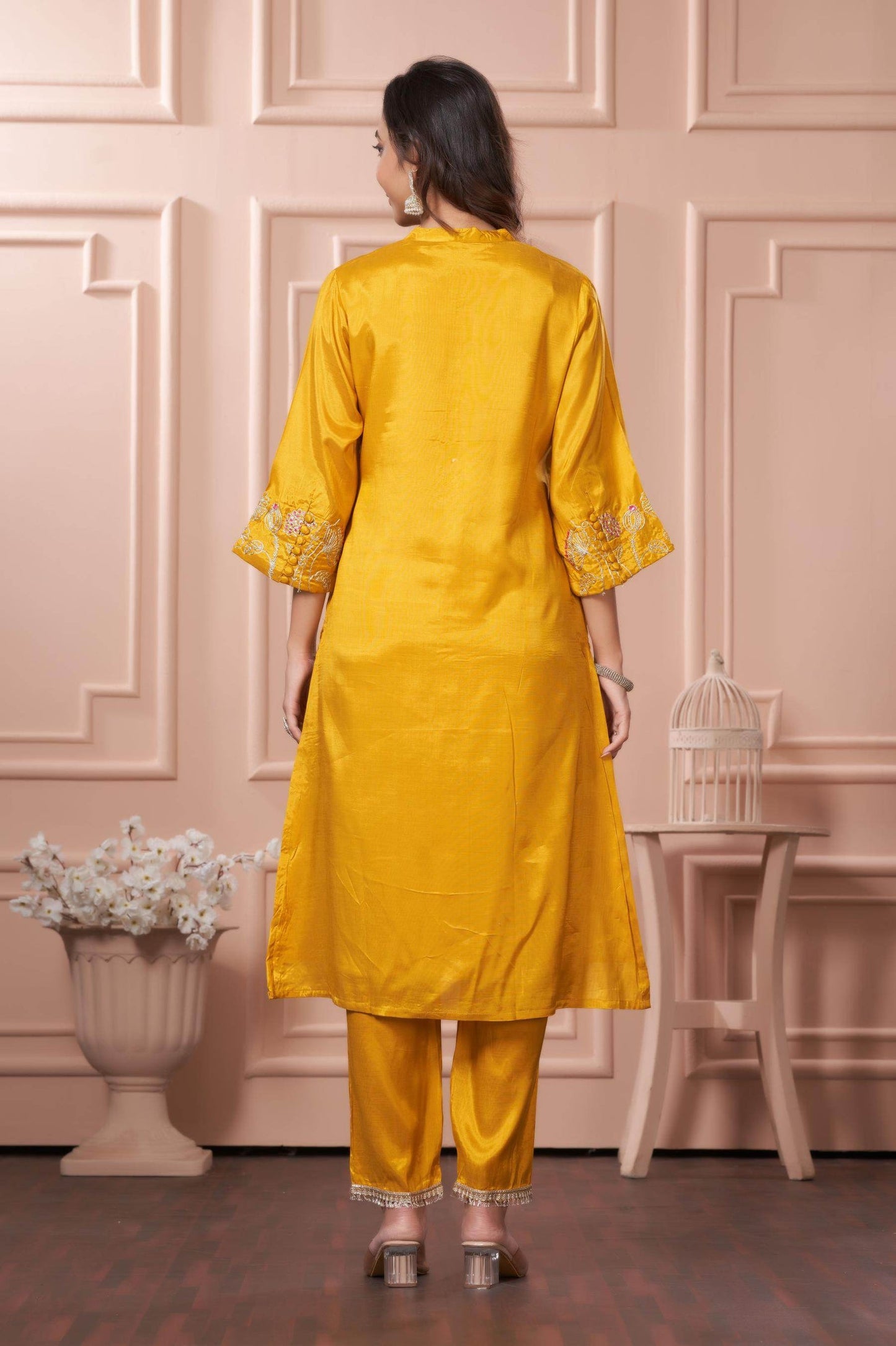 Kuhu Green & Mustard Viscose Kurta Set with Dupatta - Festive Ethnic Wear