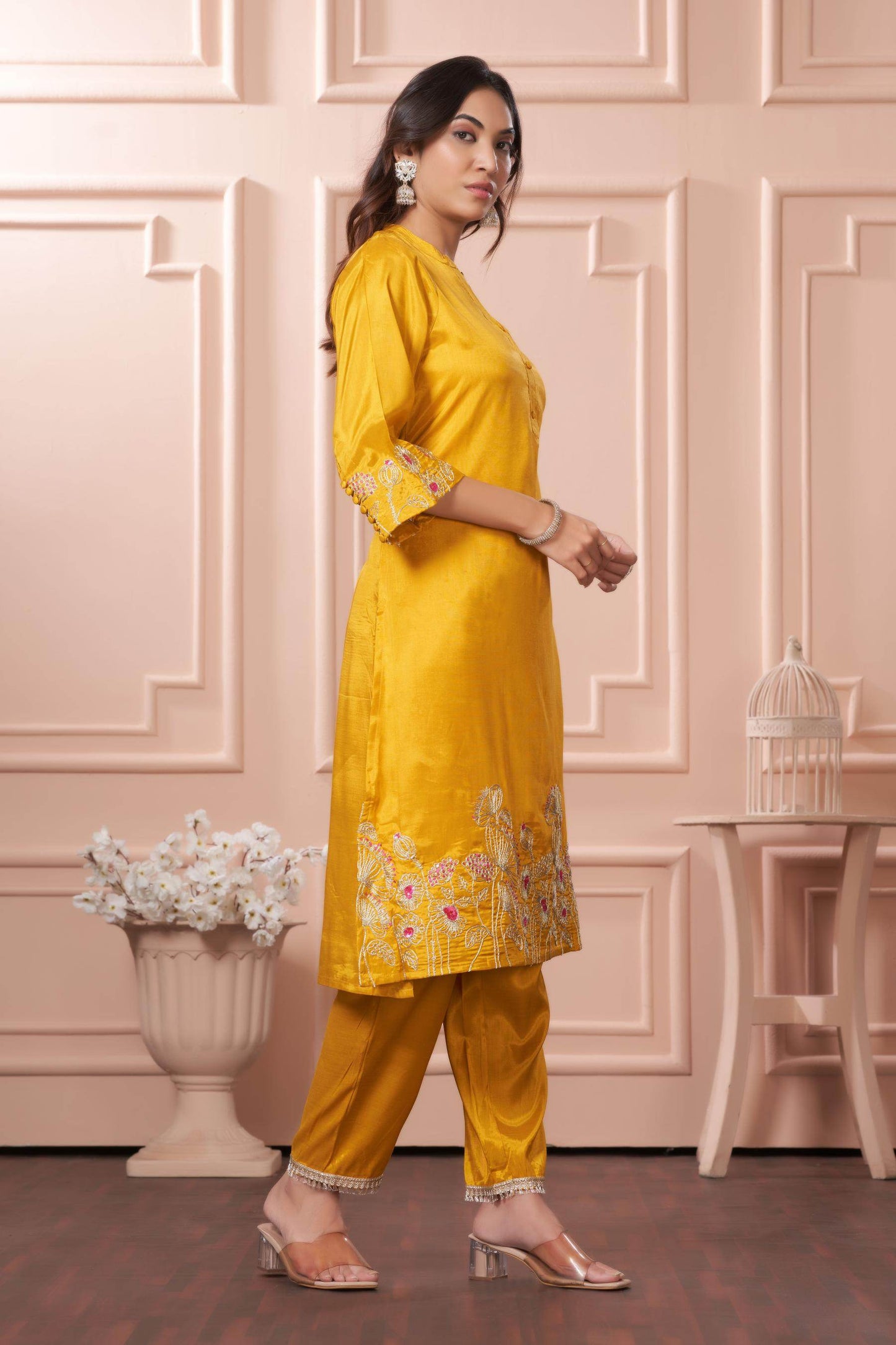 Kuhu Green & Mustard Viscose Kurta Set with Dupatta - Festive Ethnic Wear