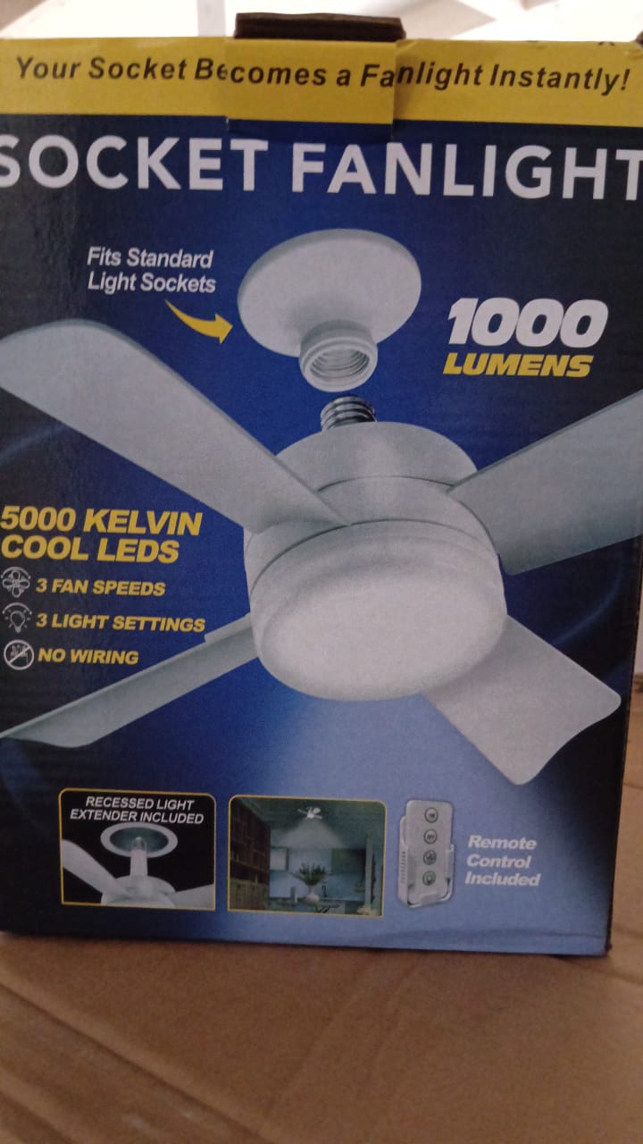 17845 Socket Fan Light Original - Cool Light Led Ceiling Fans With Lights And Remote Control Replacement For Lightbulb - Bedroom Kitchen Living Room1000 Lumens 5000 Kelvins Cool Leds (Remote Battery Not Included) - warehousetech13