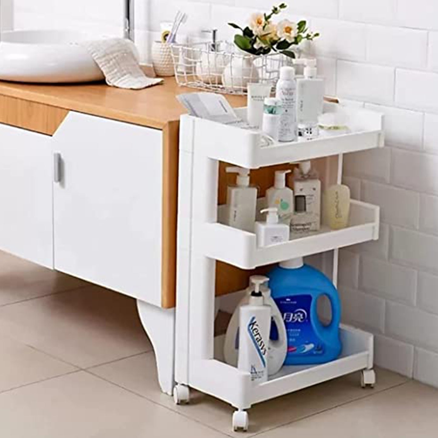 2326 Plastic Serving Trolley Kitchen Bar Cart For Bar Living Room - warehousetech13