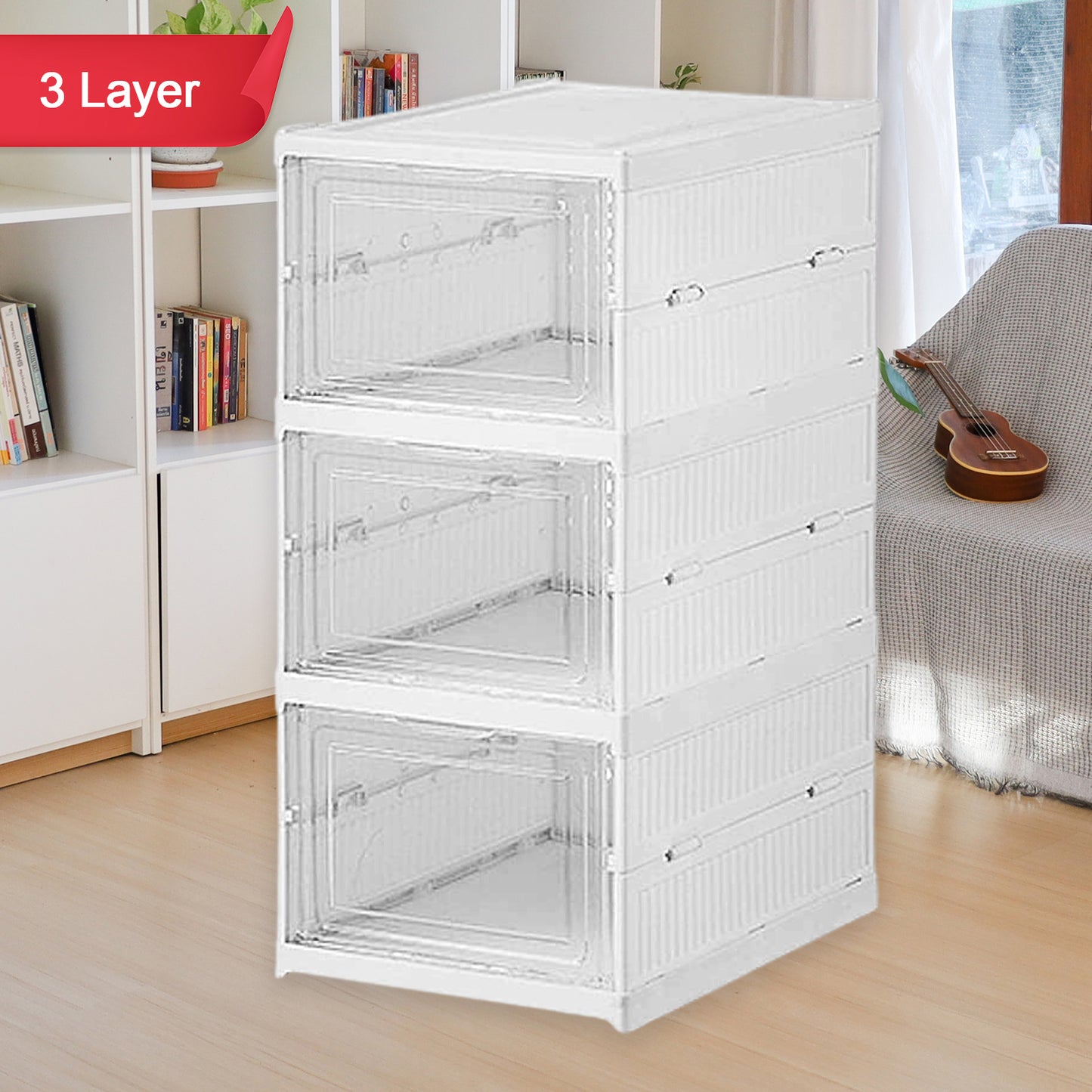 Stackable Multifunctional Storage For Clothes Foldable Drawer Shelf Basket Utility Cart Rack Storage Organizer Cart For Kitchen Pantry Closet Bedroom Bathroom Laundry (3 Layer 1 Pc) - warehousetech13