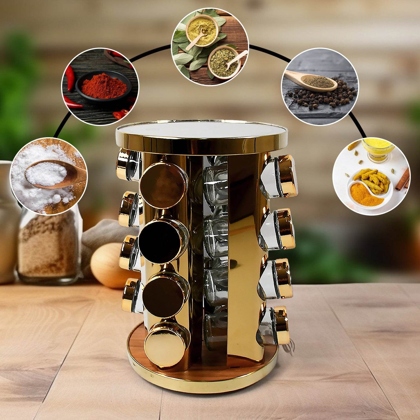 Led Spice Rack Organizer Rotating Spice Rack With Free 16 Seasoning Jars - warehousetech13