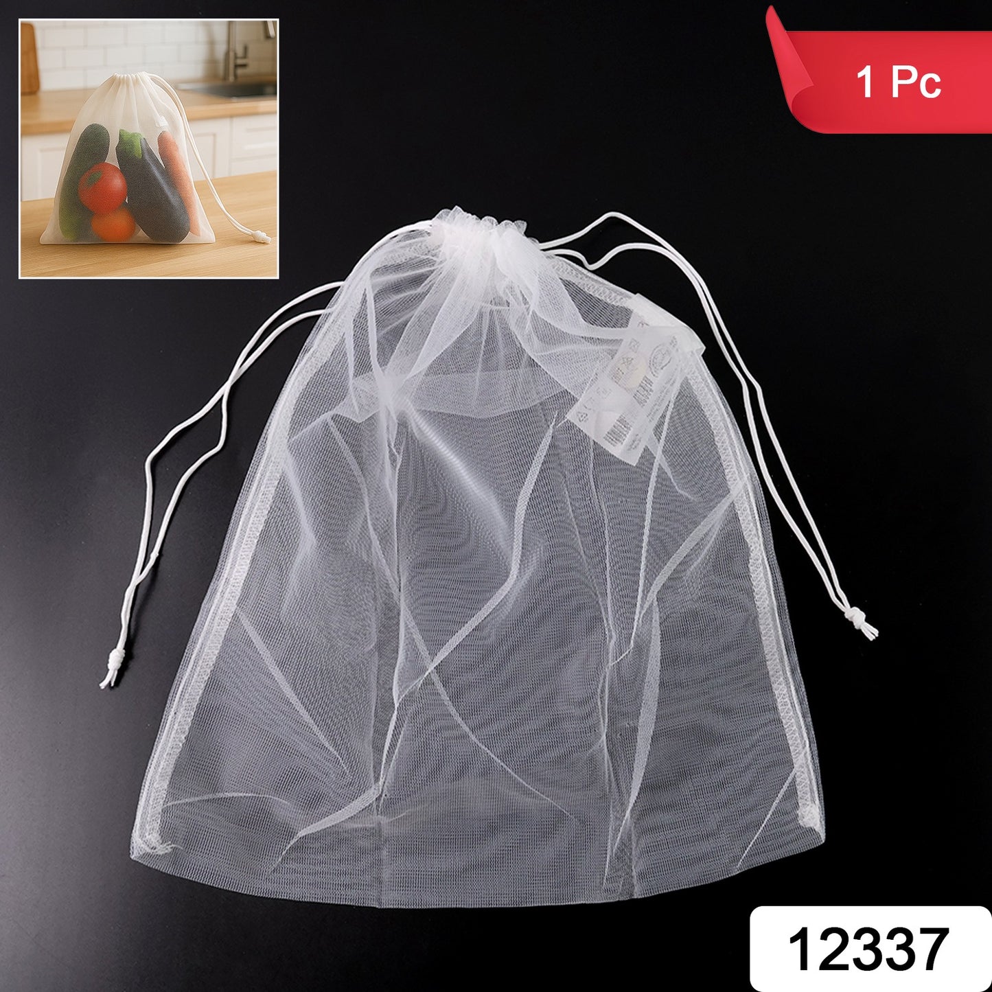 Reusable Transparent Drawstring Mesh Storage Bag (1 Pc) - warehousetech13