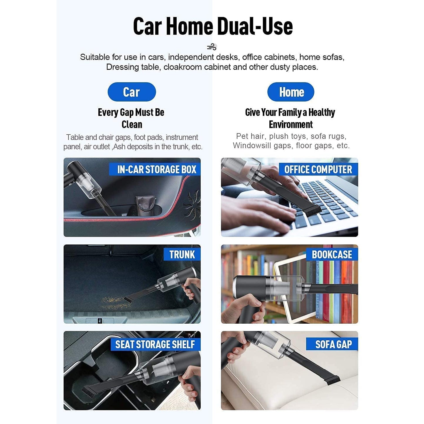 Vacuum Cleaner Dust Collection 2 In 1 Car Vacuum Cleaner 120w High-power Handheld Wireless Vacuum Cleaner Home Car Dual-use Portable Usb Rechargeable - warehousetech13