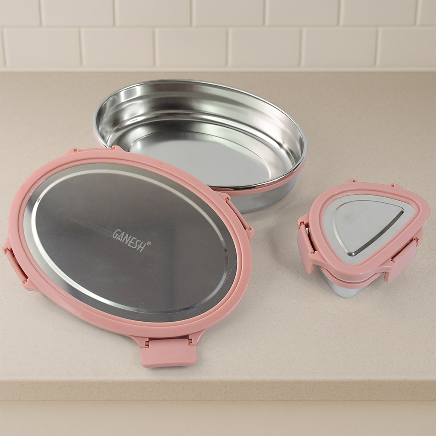 Ganesh Classy Stainless Steel Lunch Box Set 2-piece - warehousetech13