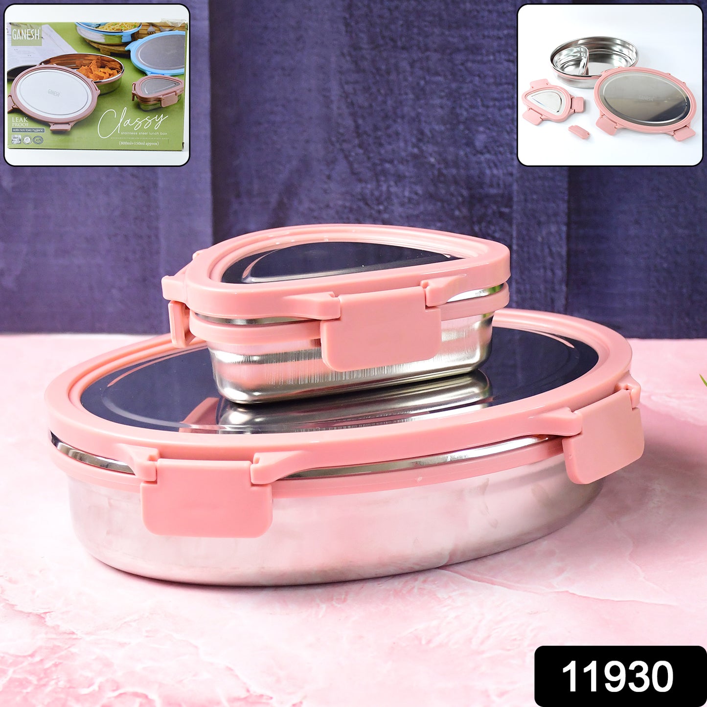Ganesh Classy Stainless Steel Lunch Box Set 2-piece - warehousetech13