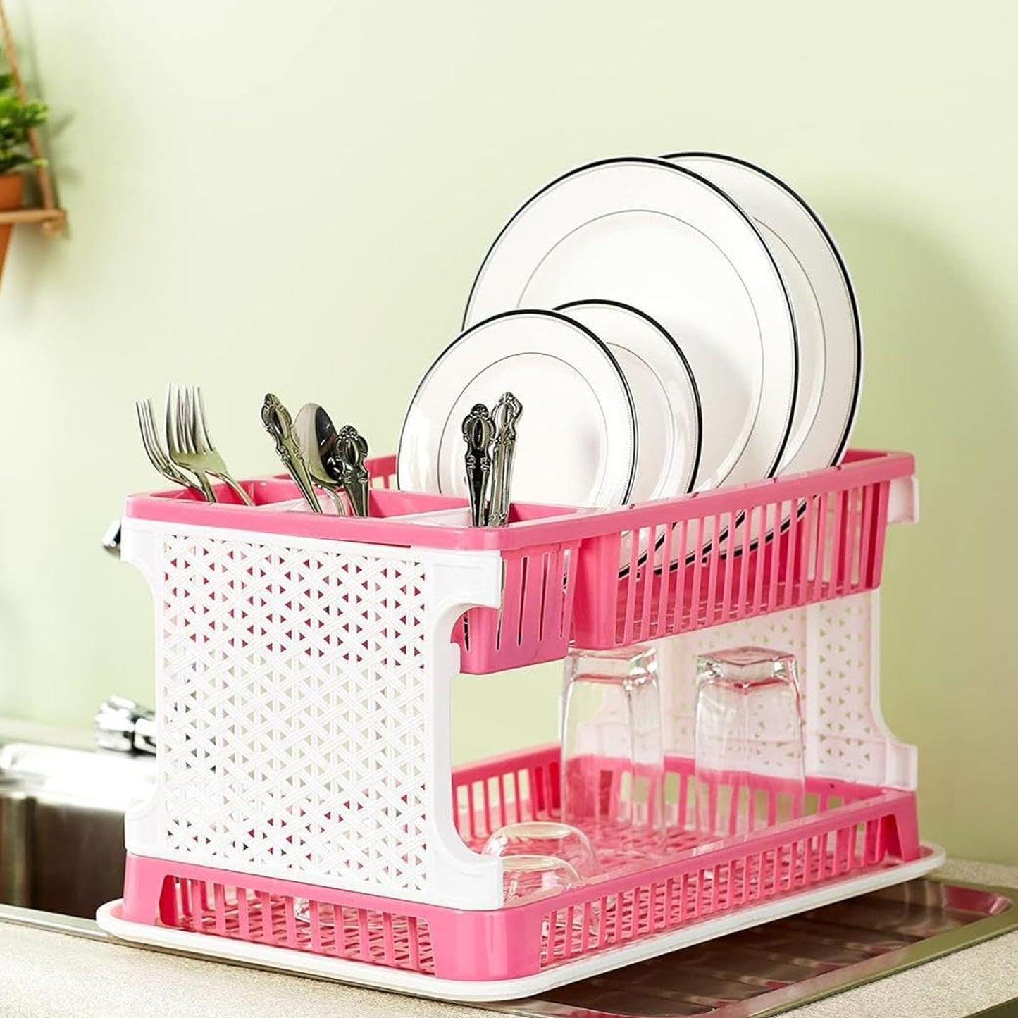 Plastic Kitchen Organizer Rack With Water Storing Tray - warehousetech13