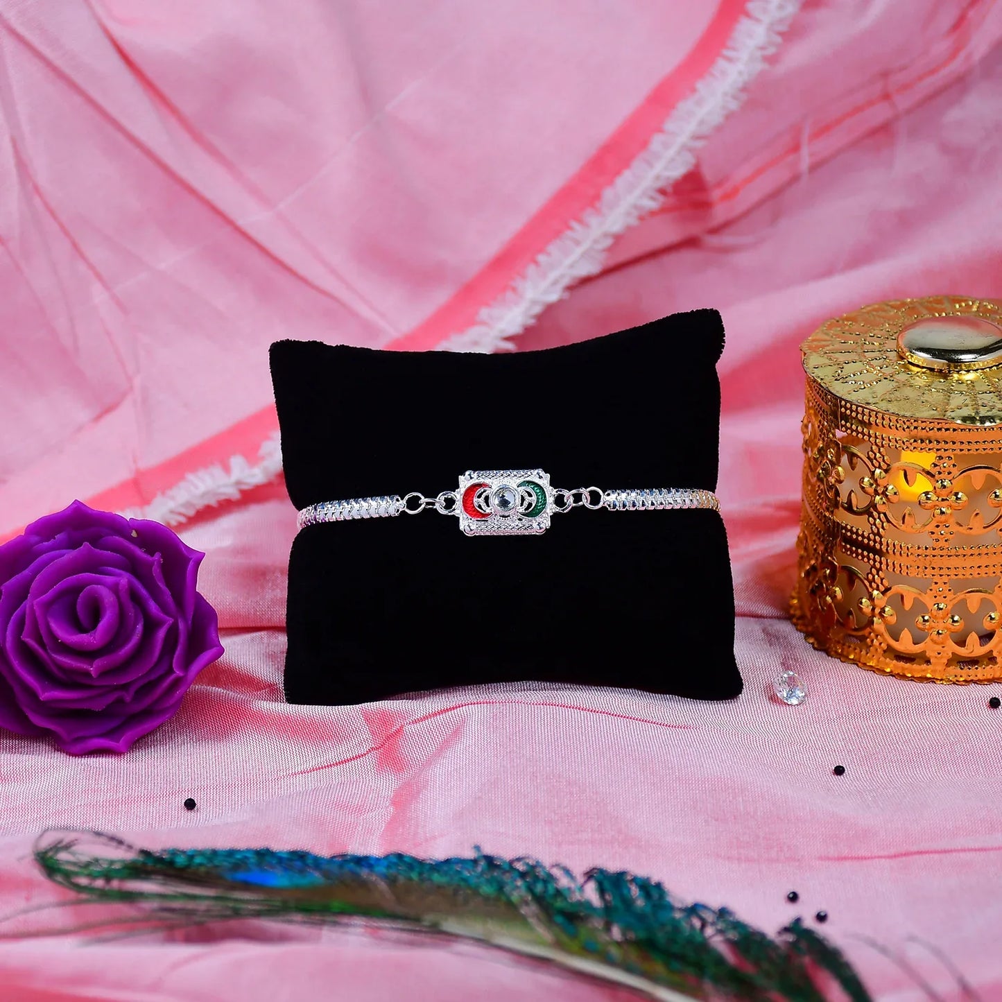 Trendy Geometric Rakhi With Linked Ring Design And Polished Chain - warehousetech13