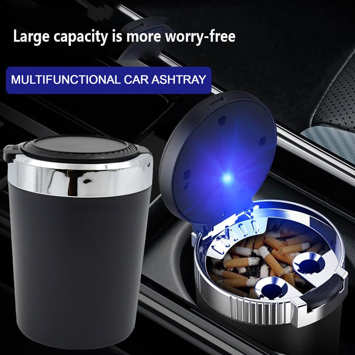 Portable Car Ashtray With Lid And Blue Led Light (1 Pc) - warehousetech13