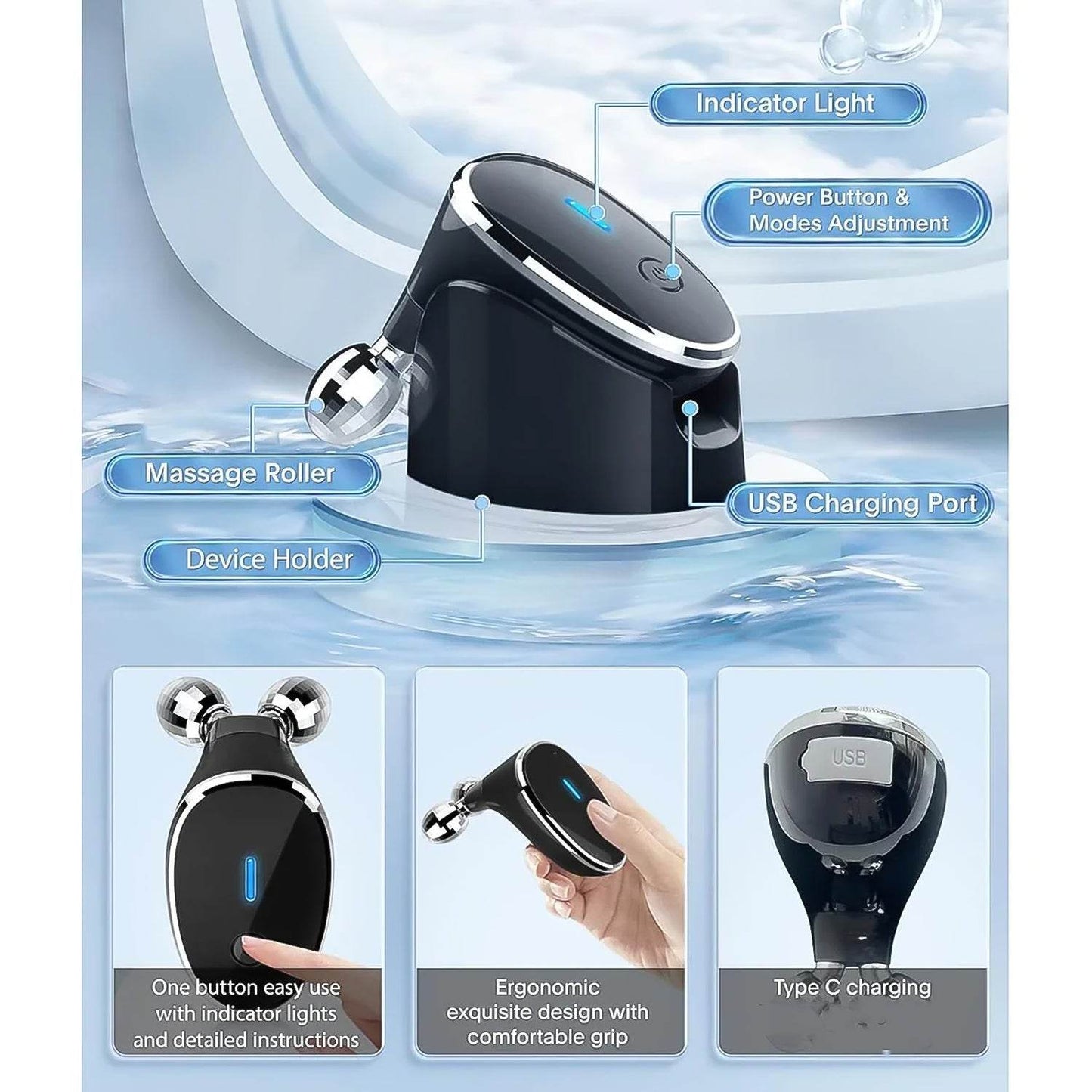Microcurrent- Facial- Device Micro Current Face Massager Roller (1 Pc) - warehousetech13