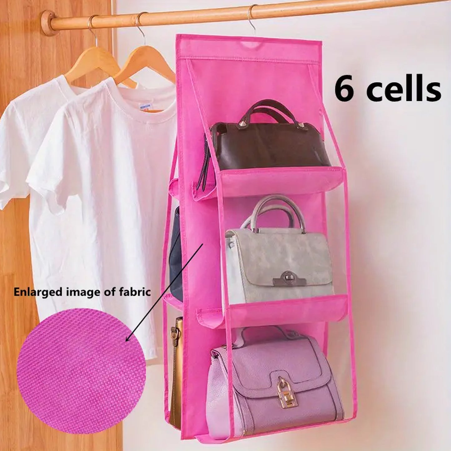 6 Pockets Hanging Purse Handbag Organizer Clear Hanging Shelf Bag (1 Pc) - warehousetech13