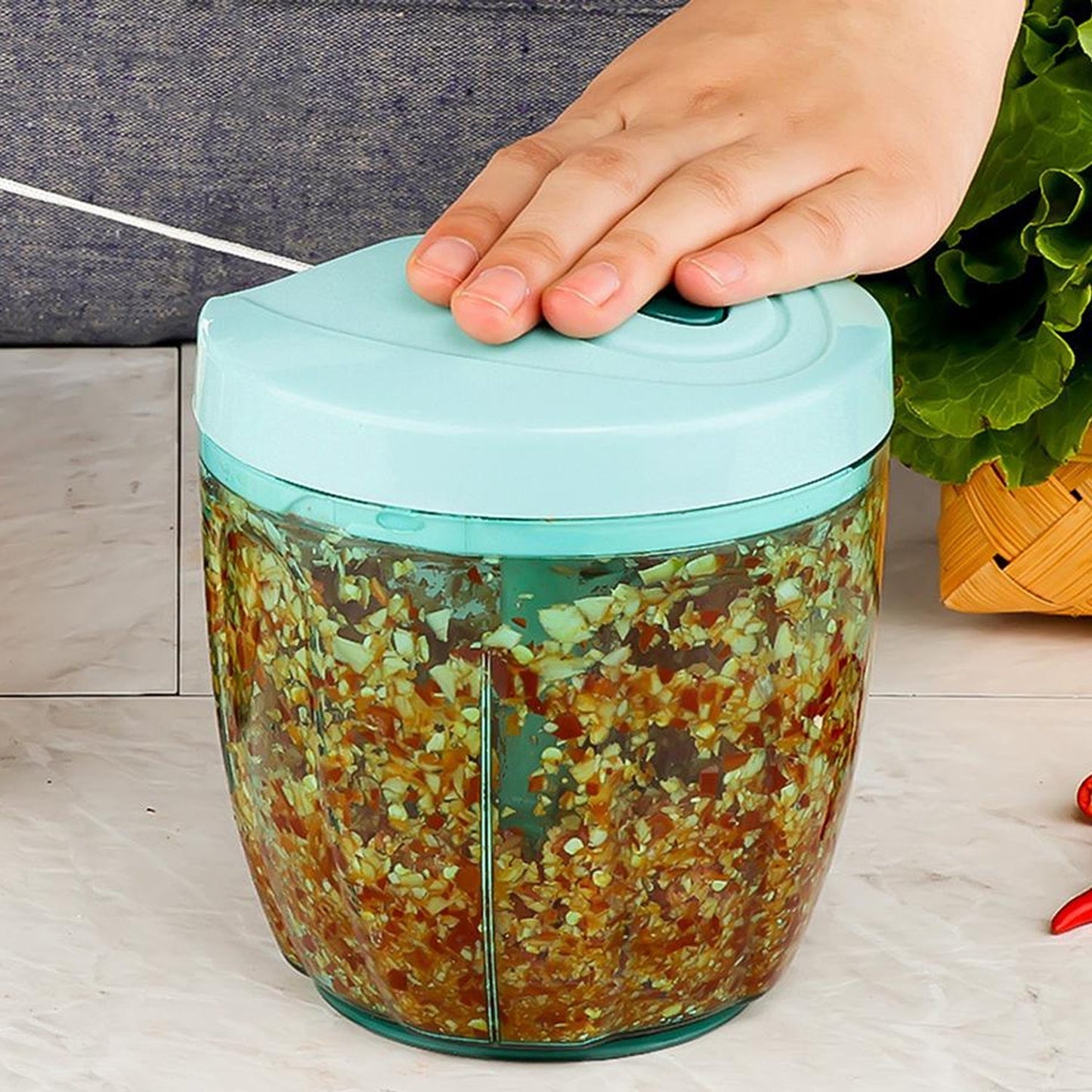 Manual Stainless Steel Compact Extra Sharp Hand Held Vegetable Chopperslicer With 5 Blades (750 Ml) - warehousetech13