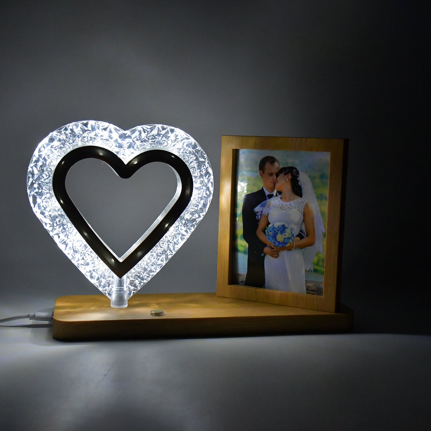 Heart Shape Cystal Led Lamp Photo Frame Night Lamp Wedding Gift Love Couple - warehousetech13