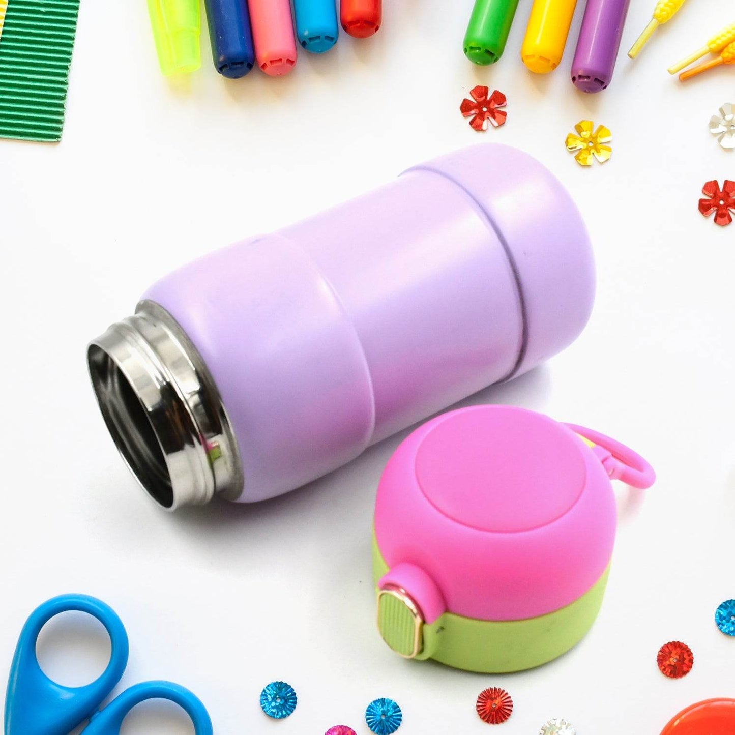 Duckstainless Steel Water Bottle For Kids Adults Steel Flask Metal Thermos Spill Proof Cap Closure Bpa Free For School Home Office Drinkware (1 Pc Mix Design) - warehousetech13