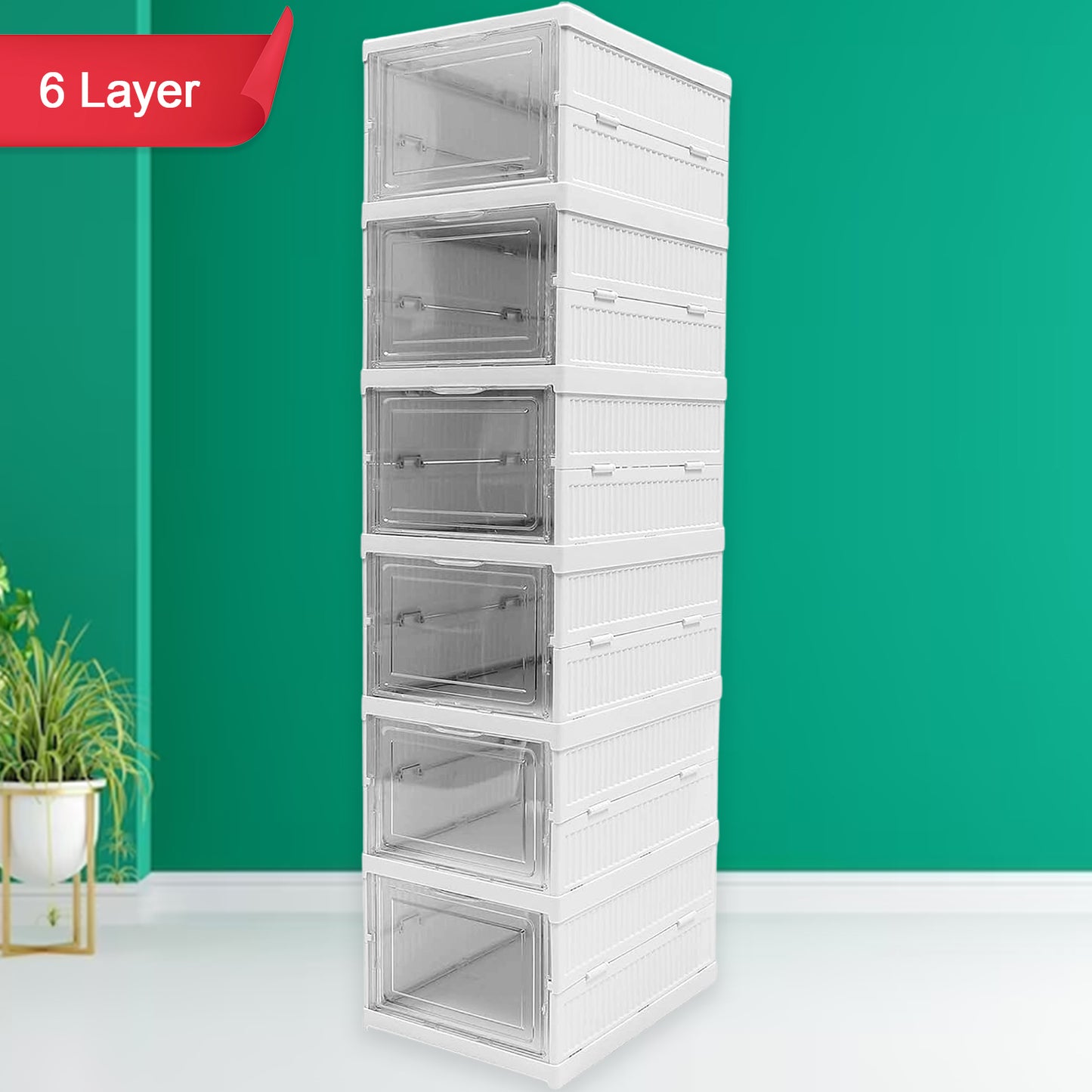 Stackable Multifunctional Storage For Clothes Foldable Drawer Shelf Basket Utility Cart Rack Storage Organizer Cart For Kitchen Pantry Closet Bedroom Bathroom Laundry (6 Layer 1 Pc) - warehousetech13