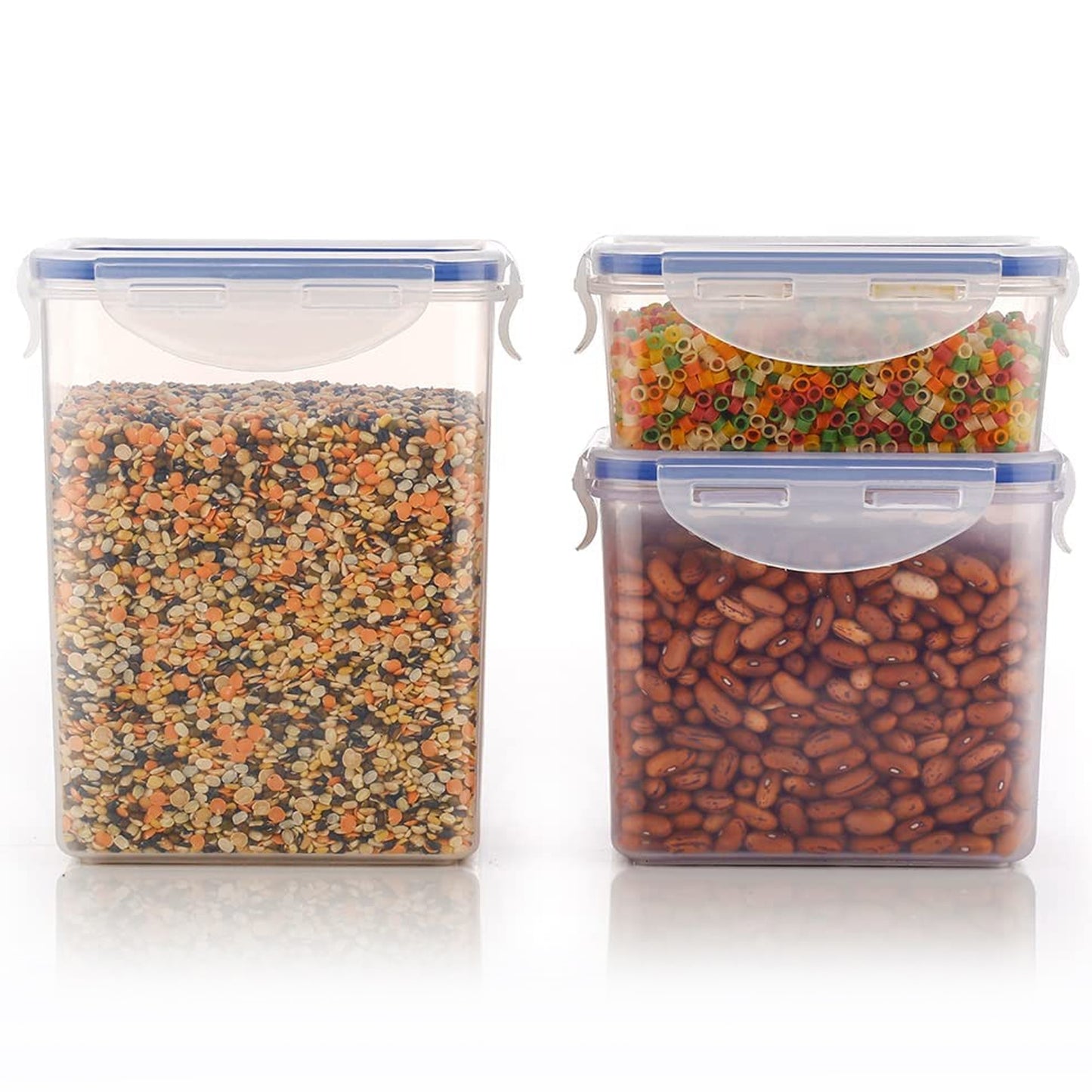 Rectangle Abs Airtight Food Storage Containers With Leak Proof Locking Lid Storage Container Set Of 3 Pc (Approx Capacity 500ml1000ml1500ml Transparent) - warehousetech13