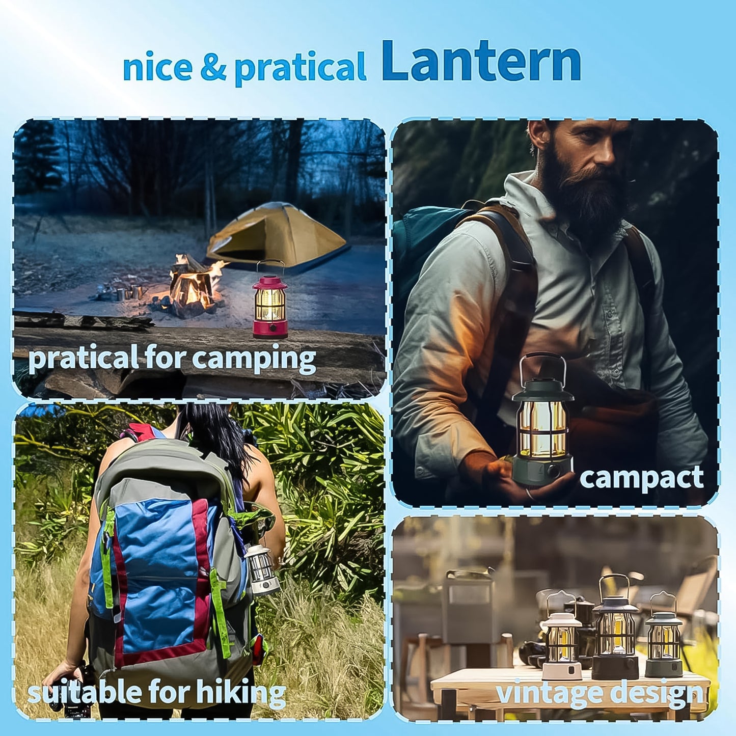 Led Camping Light Retro Style Lighting Battery Type-c Rechargeable (1 Pc) - warehousetech13