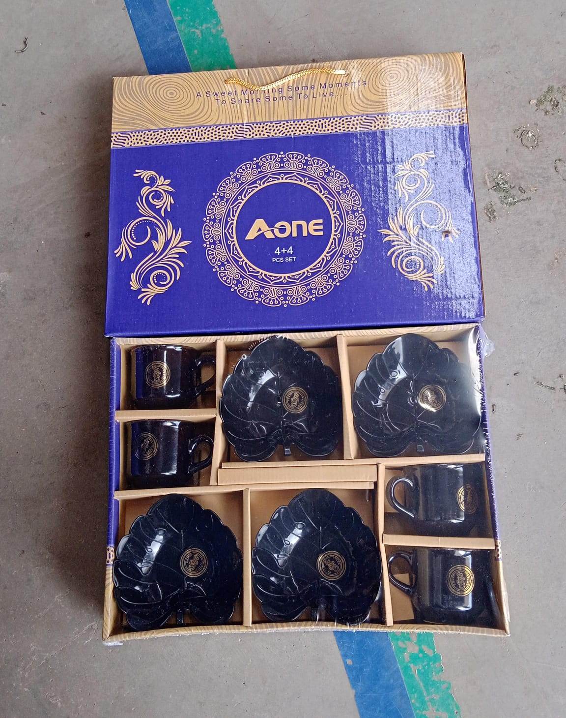 A One Ceramic Tea Cups Mug Set With Leaf Shape Serving Bowl (8 Pcs Set) - warehousetech13