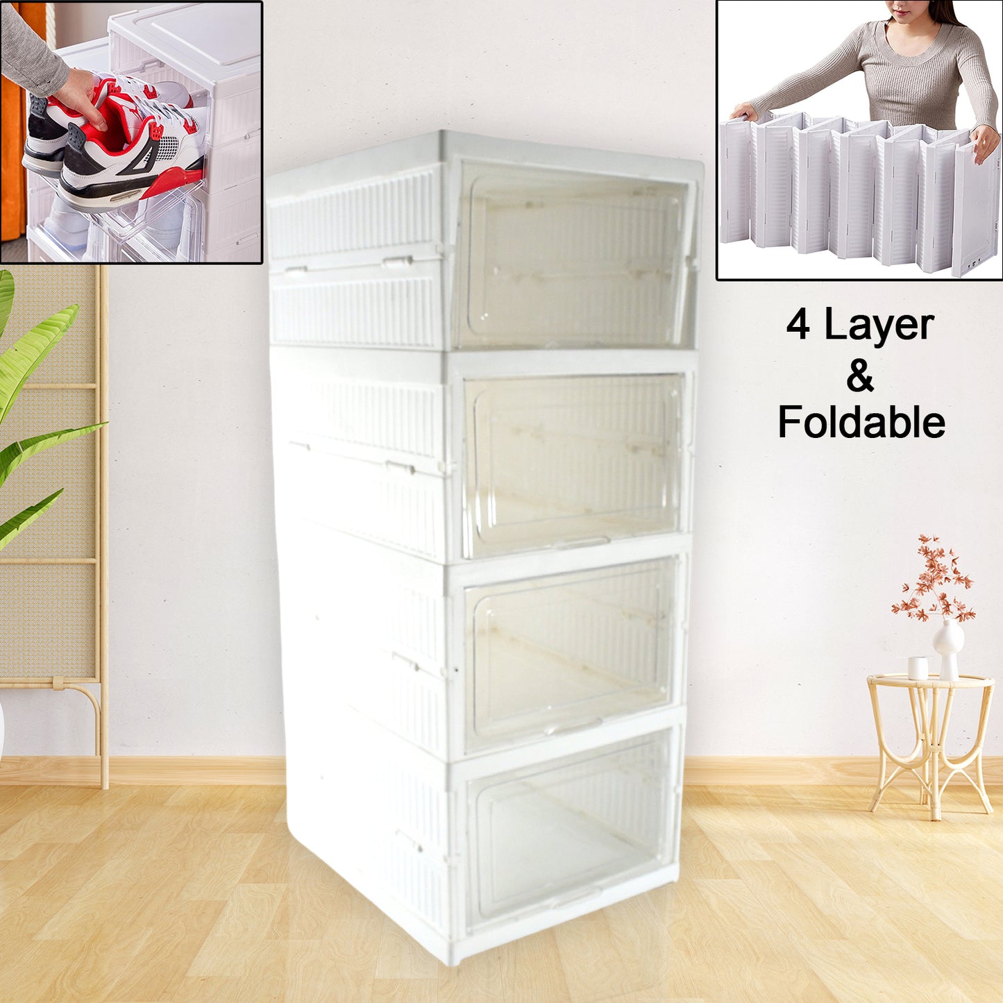Stackable Multifunctional Storage For Clothes Foldable Drawer Shelf Basket Utility Cart Rack Storage Organizer Cart For Kitchen Pantry Closet Bedroom Bathroom Laundry (4 Layer 1 Pc) - warehousetech13