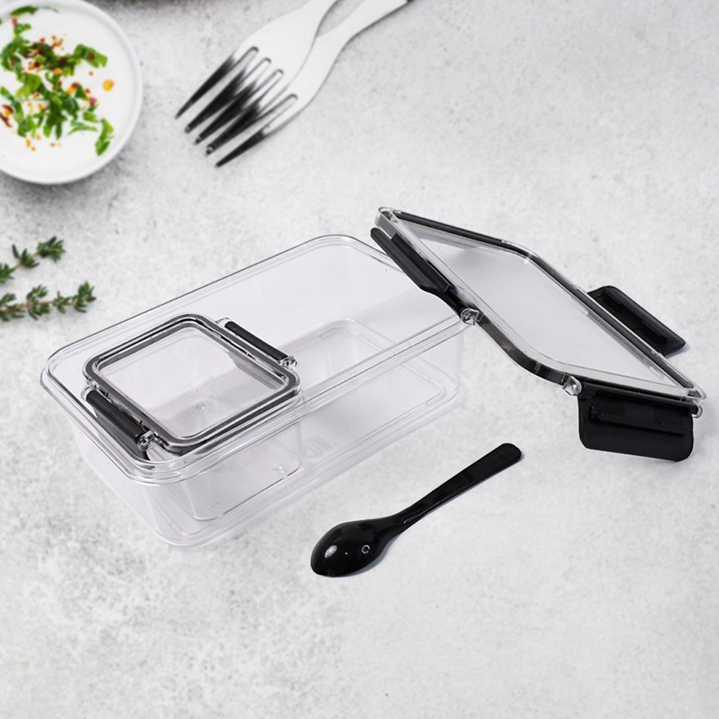 Plastic Kitchen Storage Container Big 800 Ml Small 250 Ml With Air Seal Lock Lid Spoon - warehousetech13