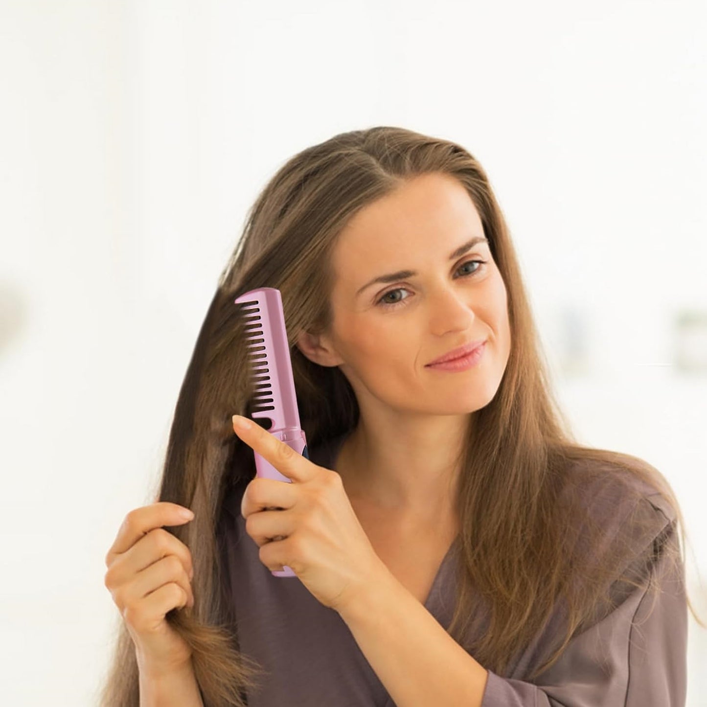 Rechargeable Mini Hair Straightener Travel Portable Usb Charging Cordless Hair Straightener Bursh Three Temperature Adjustments Flat Iron Comb (1 Pc) - warehousetech13