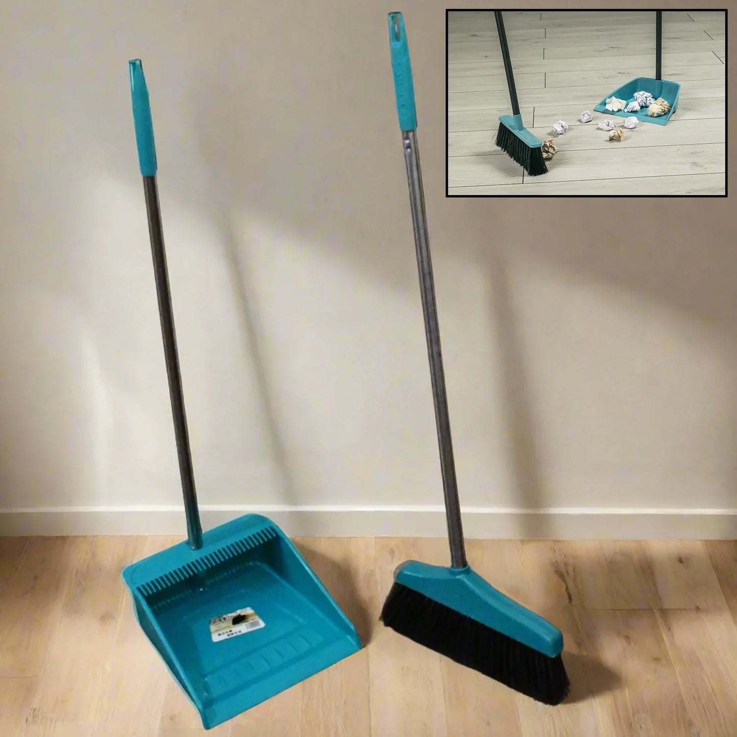 0627 Long Handle Dustpan And Brush 2 Piece Set For Sweeping Cleaning Home Office - warehousetech13