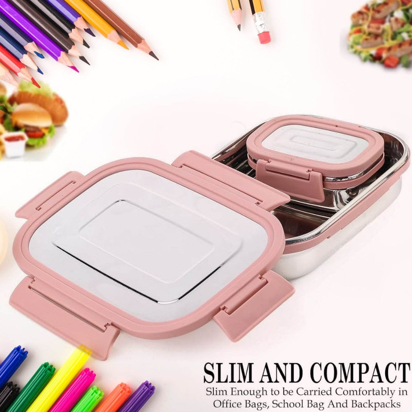 Premium Stainless Steel Leak Proof Air Tight Lunch Boxes (900ml+200ml Approx 2 Pc Set) - warehousetech13