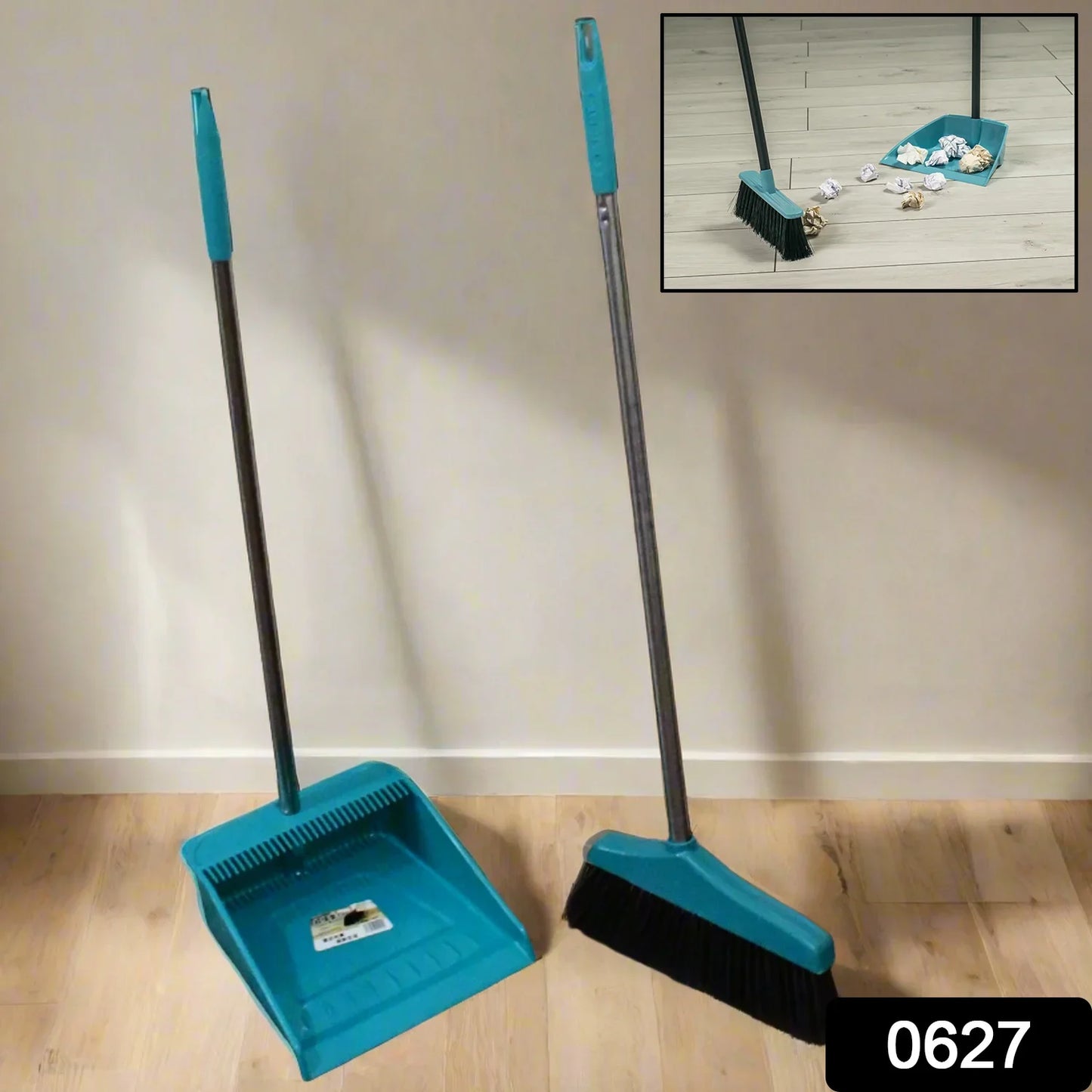 0627 Long Handle Dustpan And Brush 2 Piece Set For Sweeping Cleaning Home Office - warehousetech13