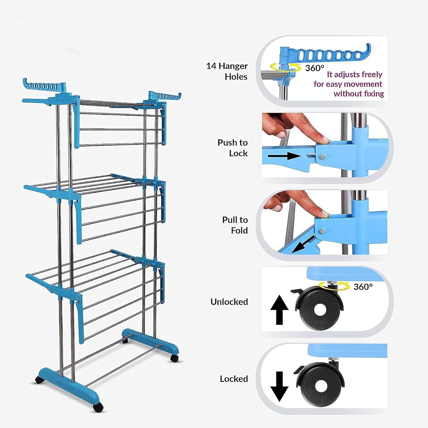 Premium Heavy Duty Stainless Steel 3 Layer Foldable Cloth Drying Stand (1 Set With Brown Box) - warehousetech13