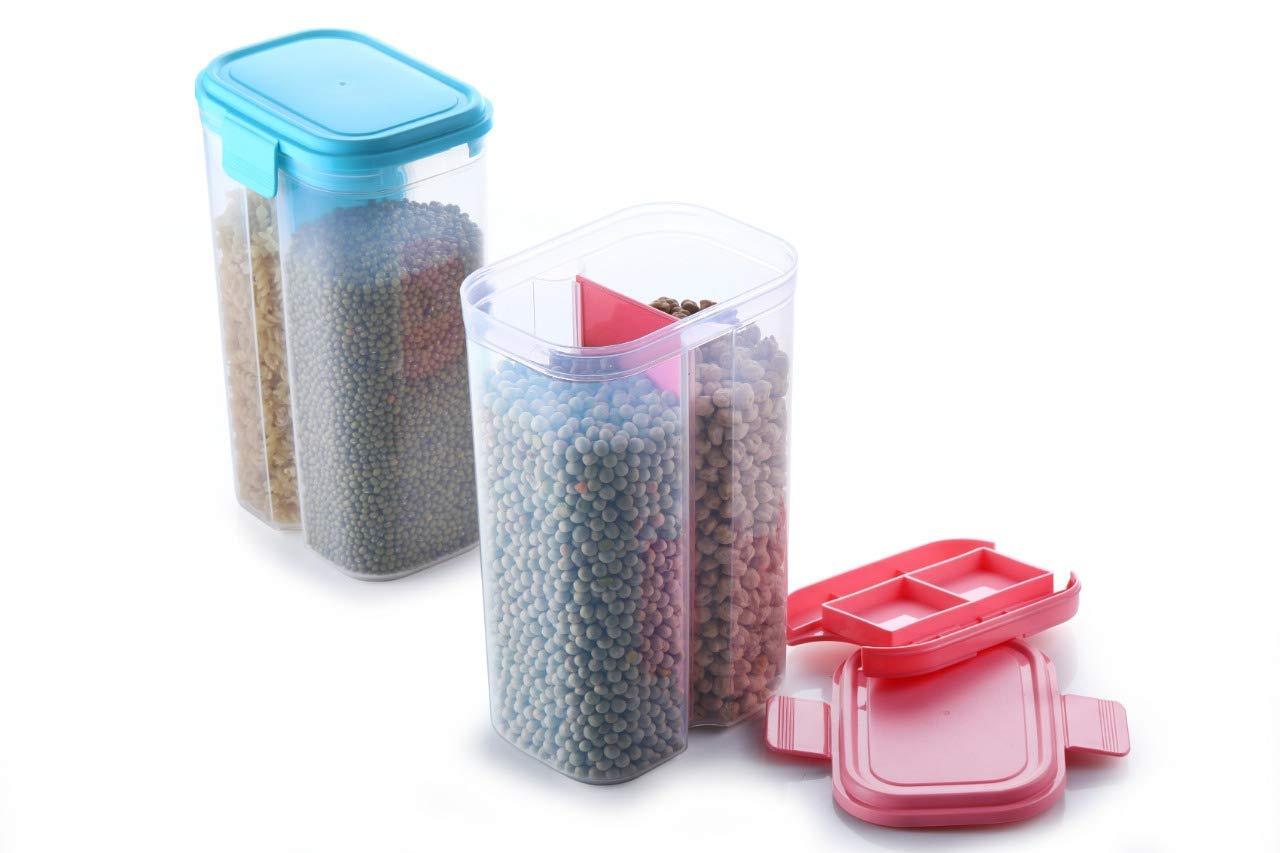 2147 Plastic 2 Sections Air Tight Transparent Food Grain Cereal Storage Container (2 Ltr) - warehousetech13