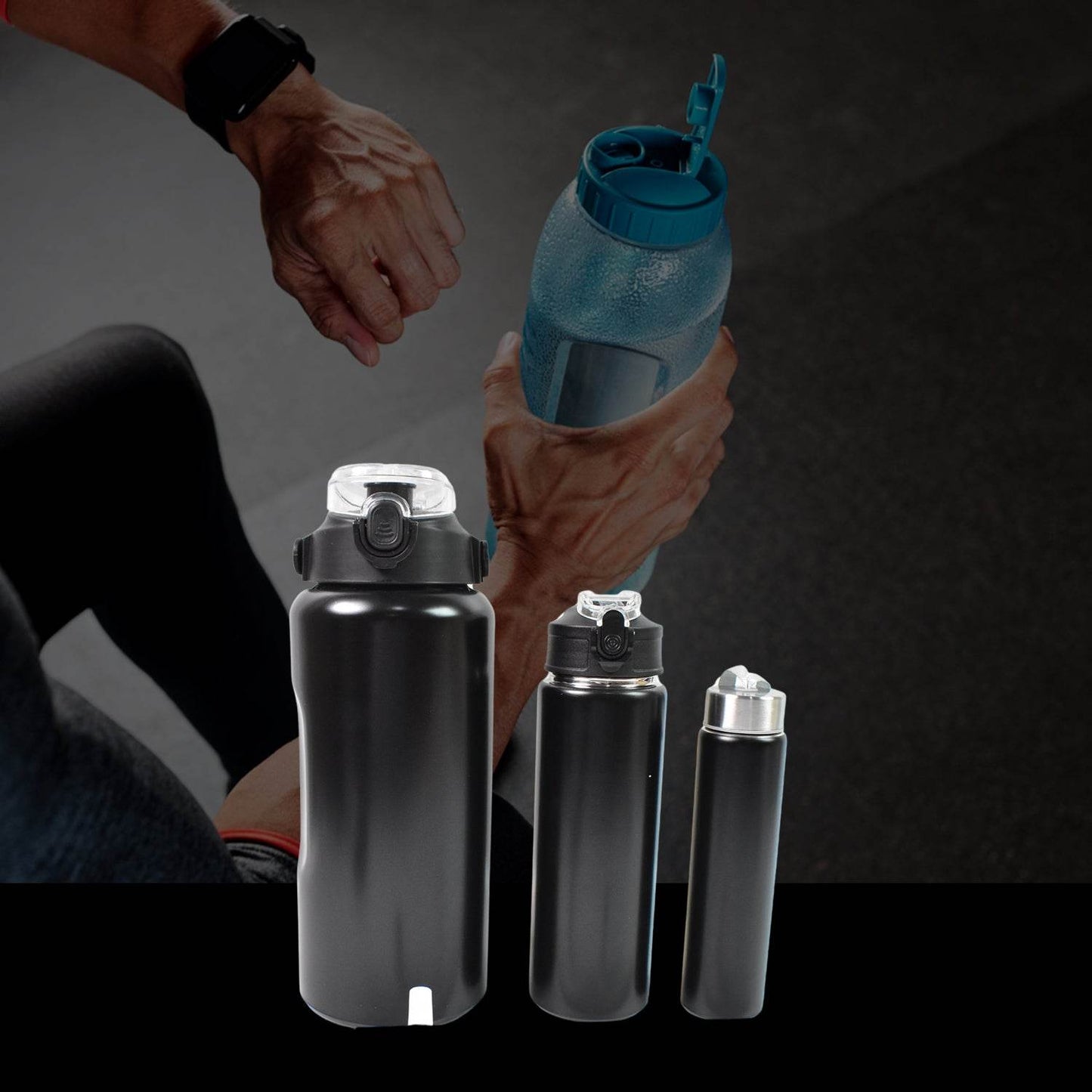3 In 1 Stainless Steel Insulated Water Bottle Double Wall Vacuum (3 Pcs Set Different Size) - warehousetech13