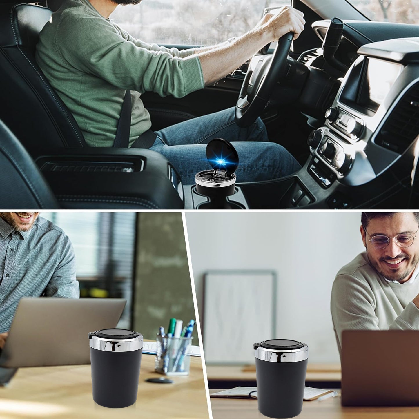 Portable Car Ashtray With Lid And Blue Led Light (1 Pc) - warehousetech13