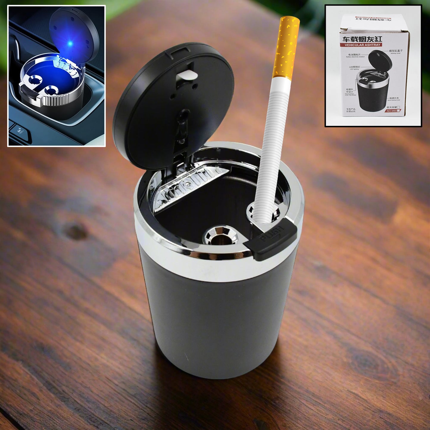 Portable Car Ashtray With Lid And Blue Led Light (1 Pc) - warehousetech13