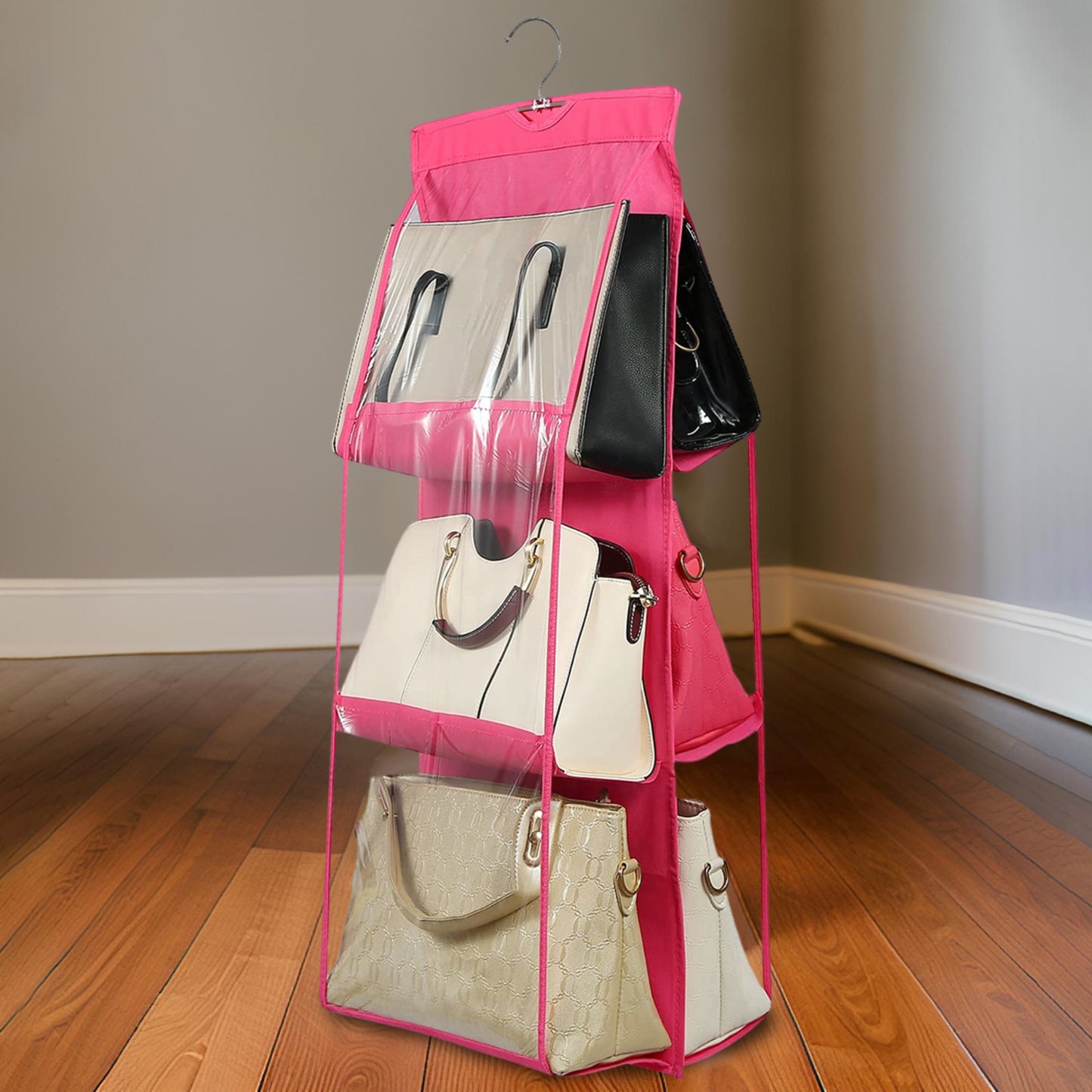 6 Pockets Hanging Purse Handbag Organizer Clear Hanging Shelf Bag (1 Pc) - warehousetech13