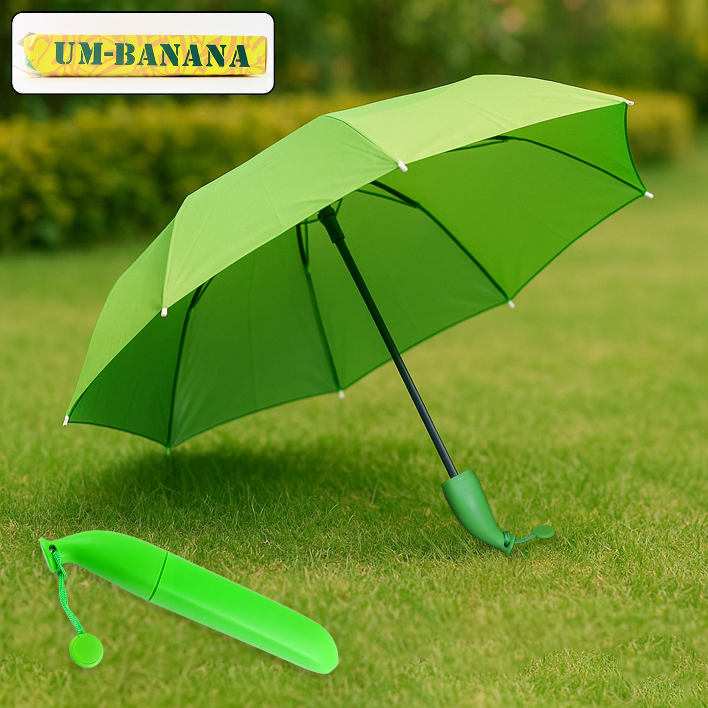 Green Stylish Banana Shaped Mini Foldable Umbrella - warehousetech13