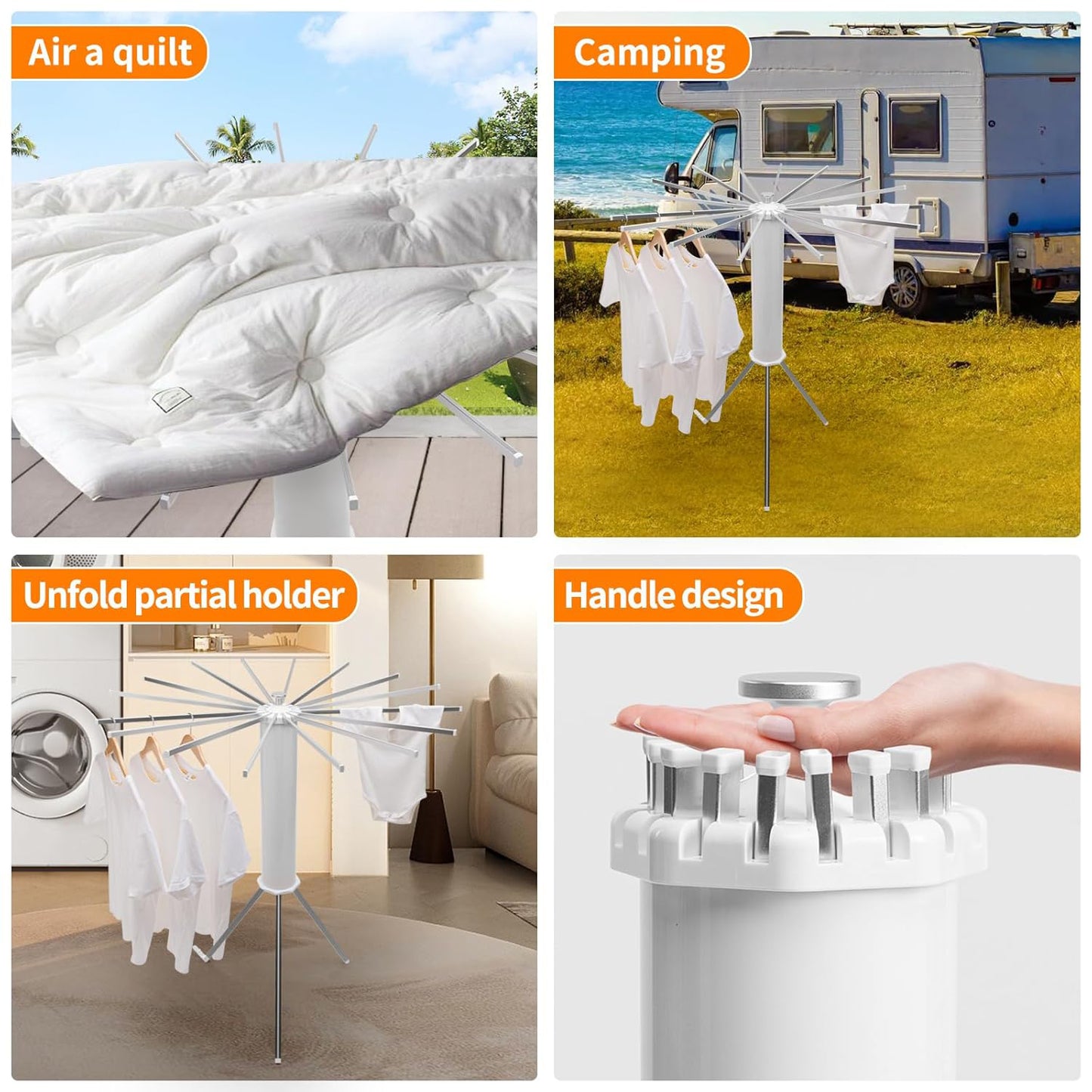 Foldable Rotary Clothes Drying Rack Stand (1 Pc) - warehousetech13