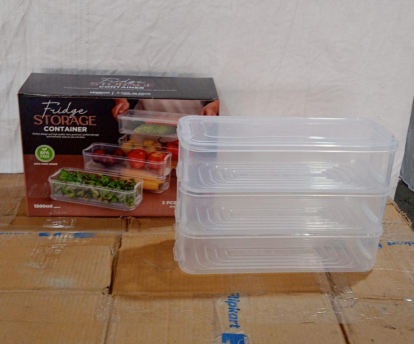 5595 3 Fridge Storage Container Fridge Organizer With Lid Stackable Fridge Storage Containers Plastic Freezer Storage Containers For Fish Meat Vegetables Fruits Pack Of 3pcs 1500ml Approx - warehousetech13