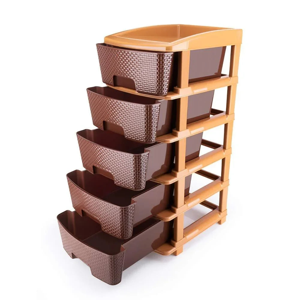 1151 5tier Plastic Modular Drawer System For Multiple Use (Brown Colour) - warehousetech13