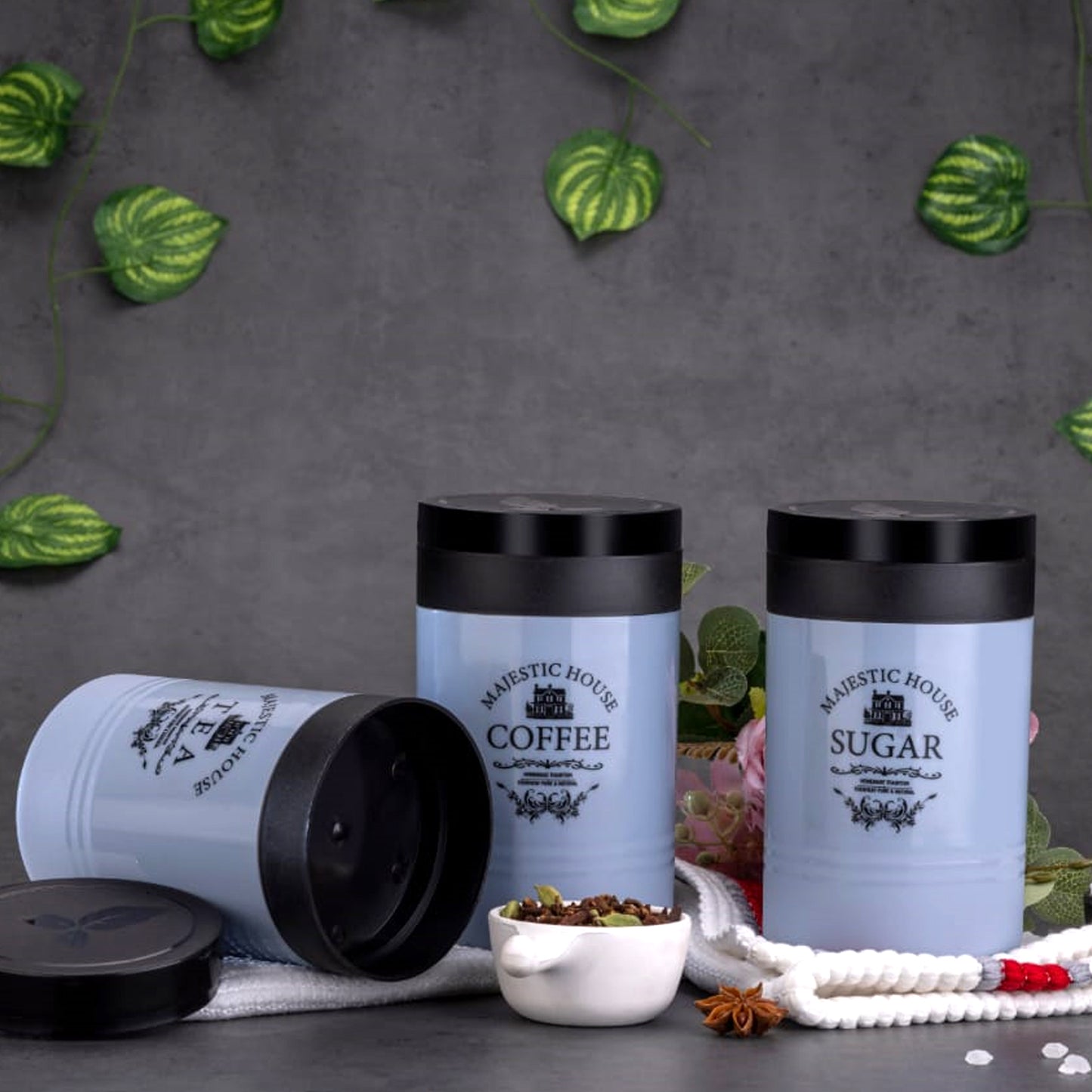 5766 Accurate Seal Tea Sugar Coffee Container - 3 Pcs Plastic Damru Shaped Tea Coffee Sugar Canisters Jar New Airtight Food Seal Containers For Salt Dry Fruit Grocery Multicolor (3 Pcs Set) - warehousetech13