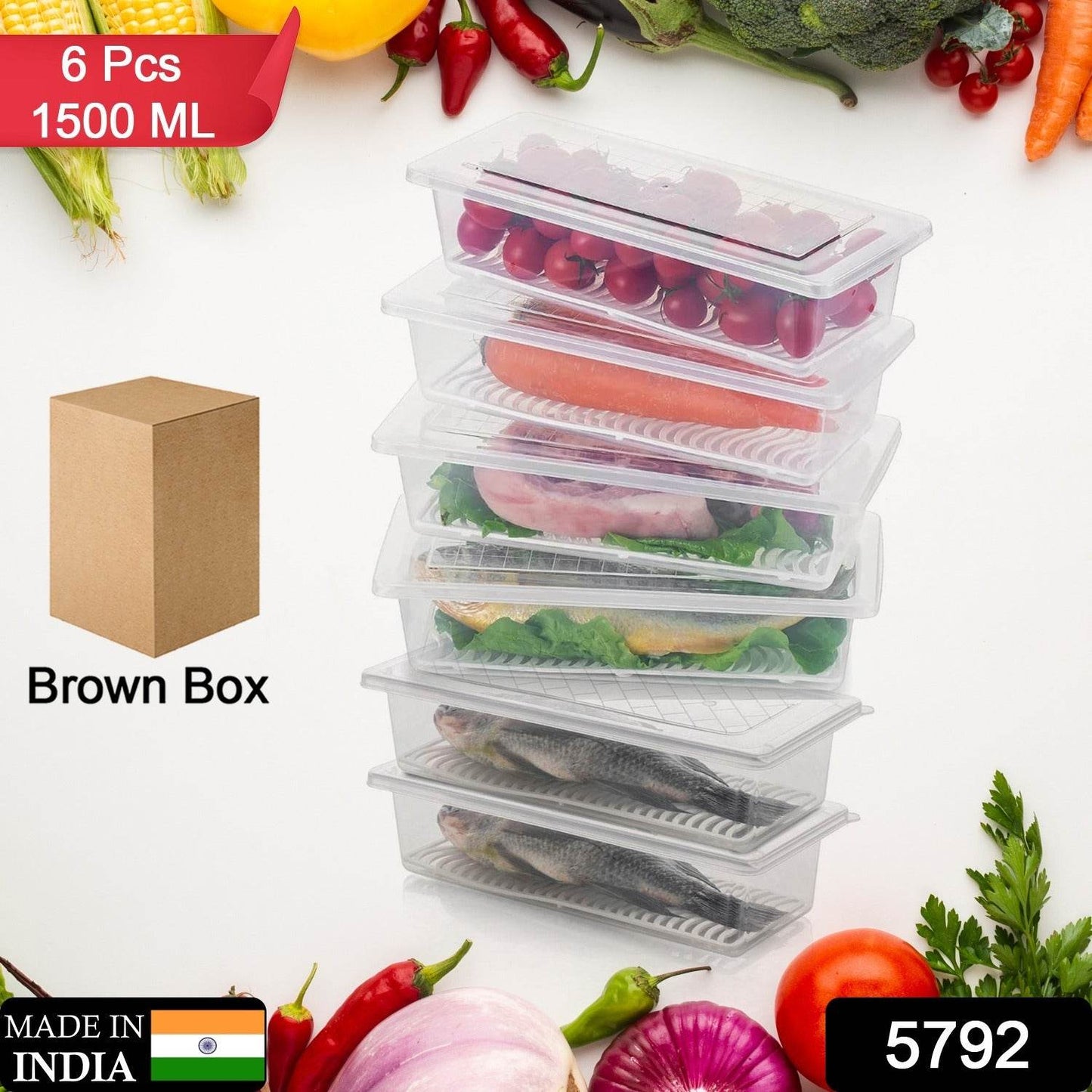 Vegetables Fruits Freezer Storage Container (Pack Of 6pc 1500ml) - warehousetech13