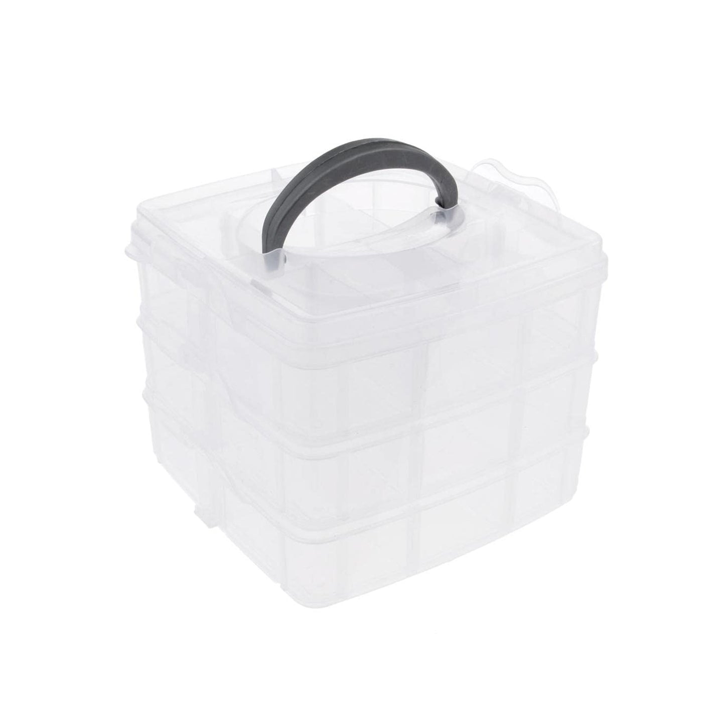 3-tier 18 Sections Transparent Stackable Adjustable Compartment Slot Plastic Craft Storage Box - warehousetech13