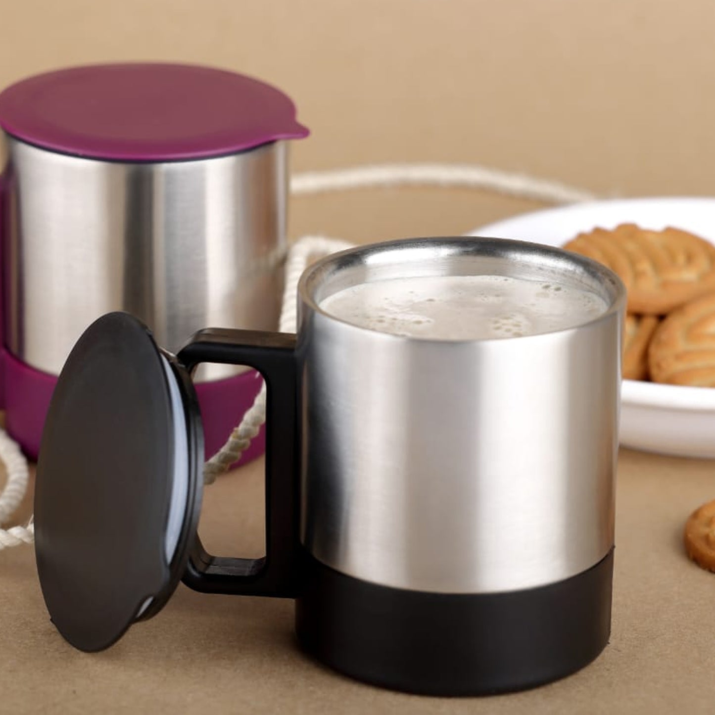 5565 Stainless Steel Coffeetea Cup Stainless Steel Lid Cover Hot Coffeetea Mug Hot Insulated Double Wall Stainless Steel Coffee And Milk Cup With Lid Handle Easy To Carry - Coffee Cup (1 Pc) - warehousetech13