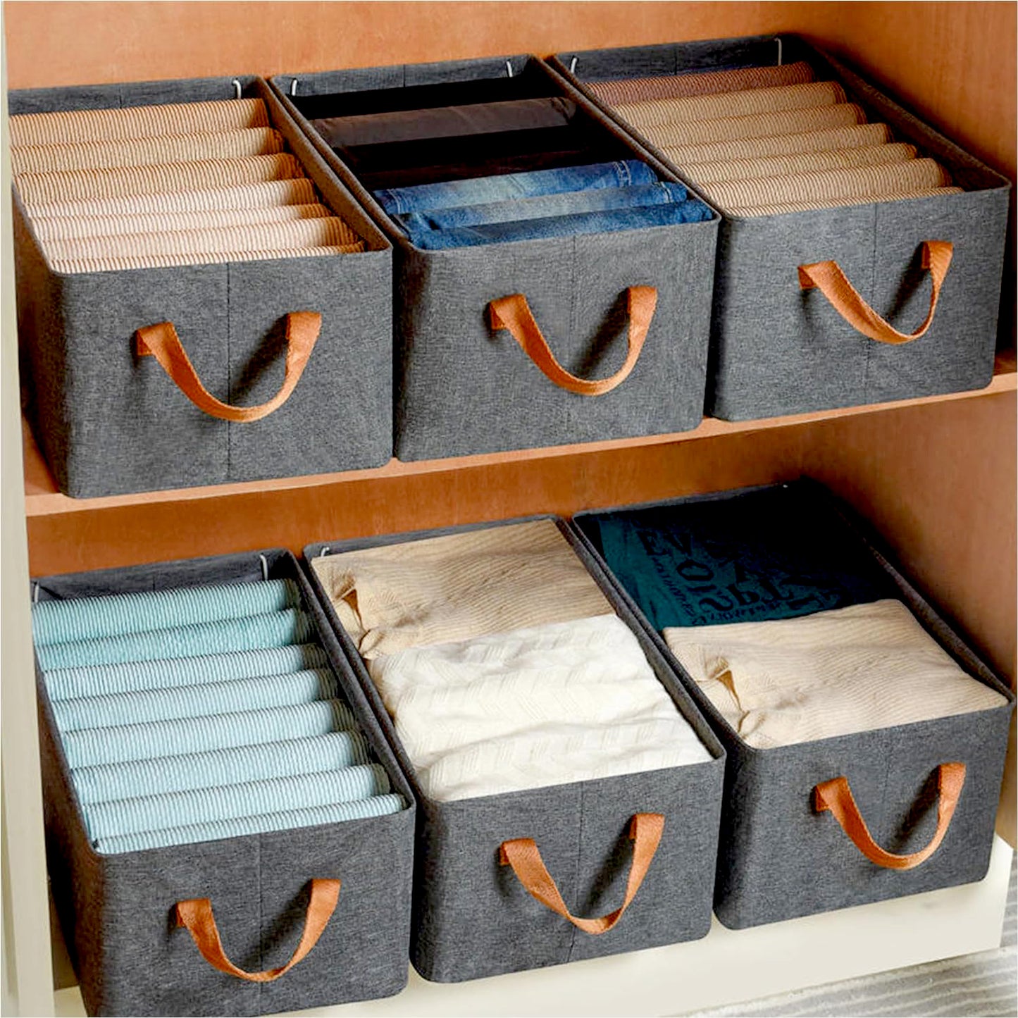 12627 Foldable Storage Box With Lid And Handles Cotton And Linen Storage Bins And Baskets Organizer For Nursery Closet Bedroom Home (45 Cm) - warehousetech13