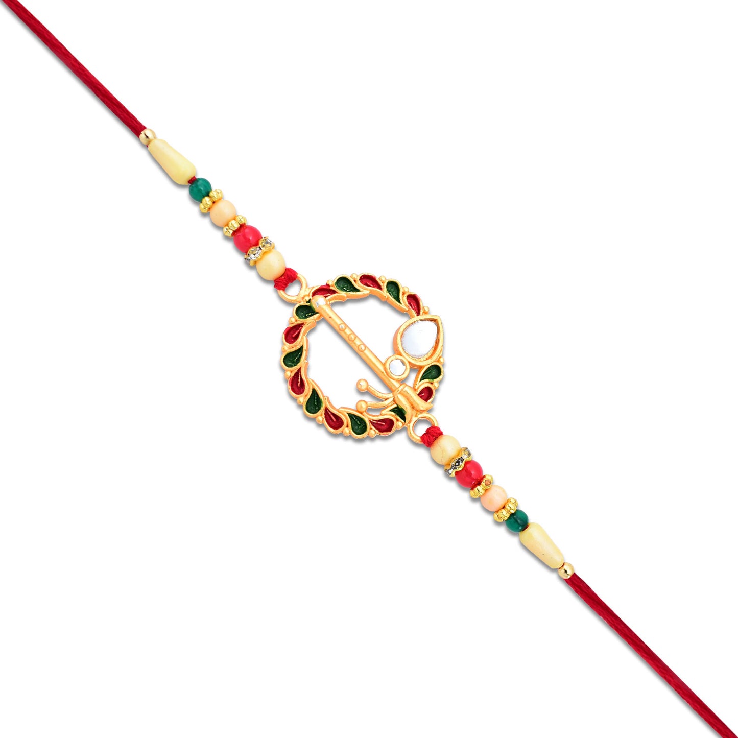 Krishna Flute Rakhi With Colorful Leaf Motif Beads - warehousetech13