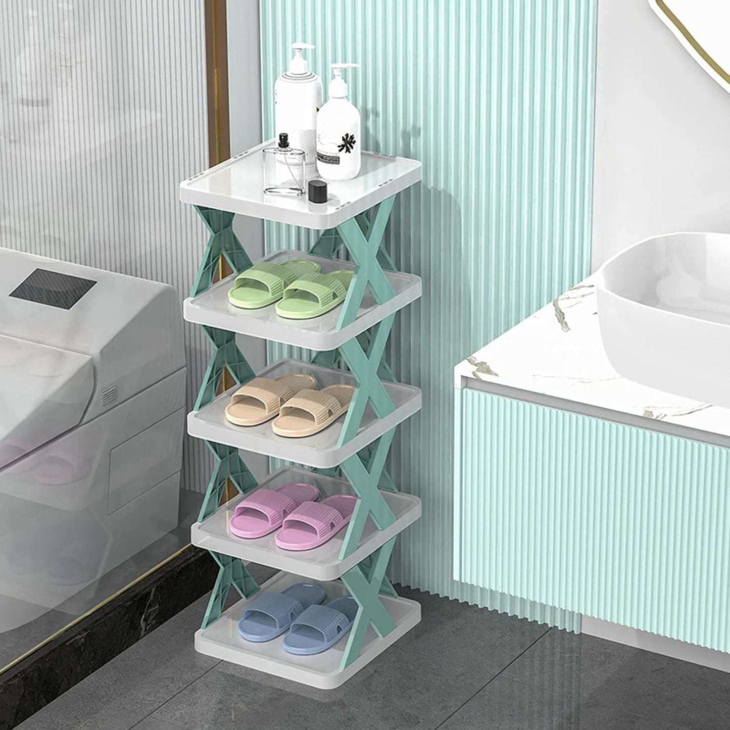 5 Tier Shoes Stand Shoe Tower Rack Suit For Small Spaces Closet Small Entryway Easy Assembly And Stable In Structure Corner Storage Cabinet For Saving Space - warehousetech13