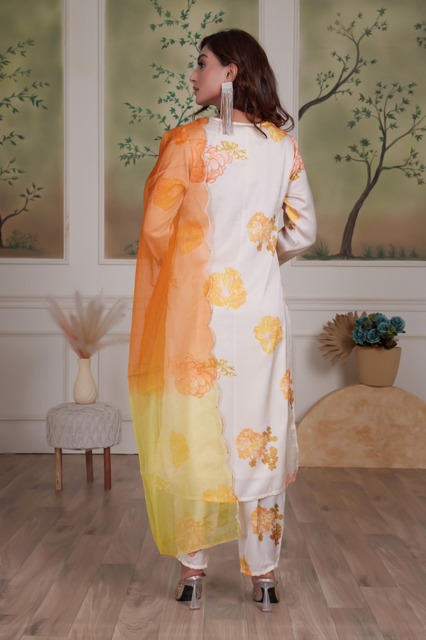 Malaika Silk Pink & White Kurta Set with Dupatta – Elegant Women’s Ethnic Wear