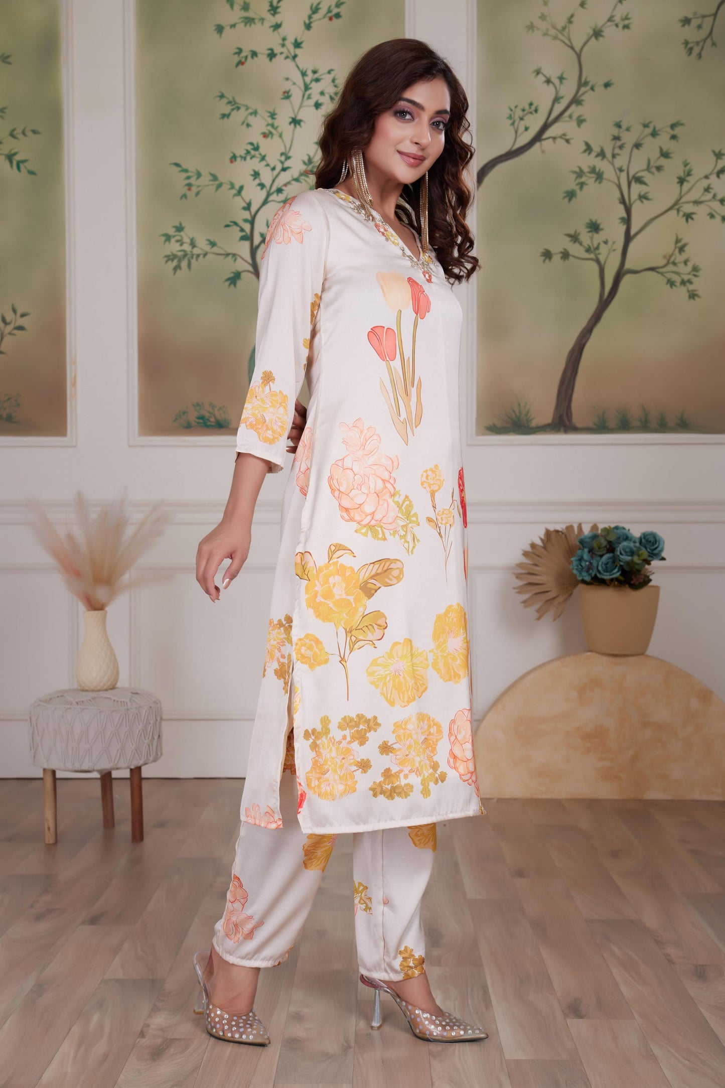 Malaika Silk Pink & White Kurta Set with Dupatta – Elegant Women’s Ethnic Wear