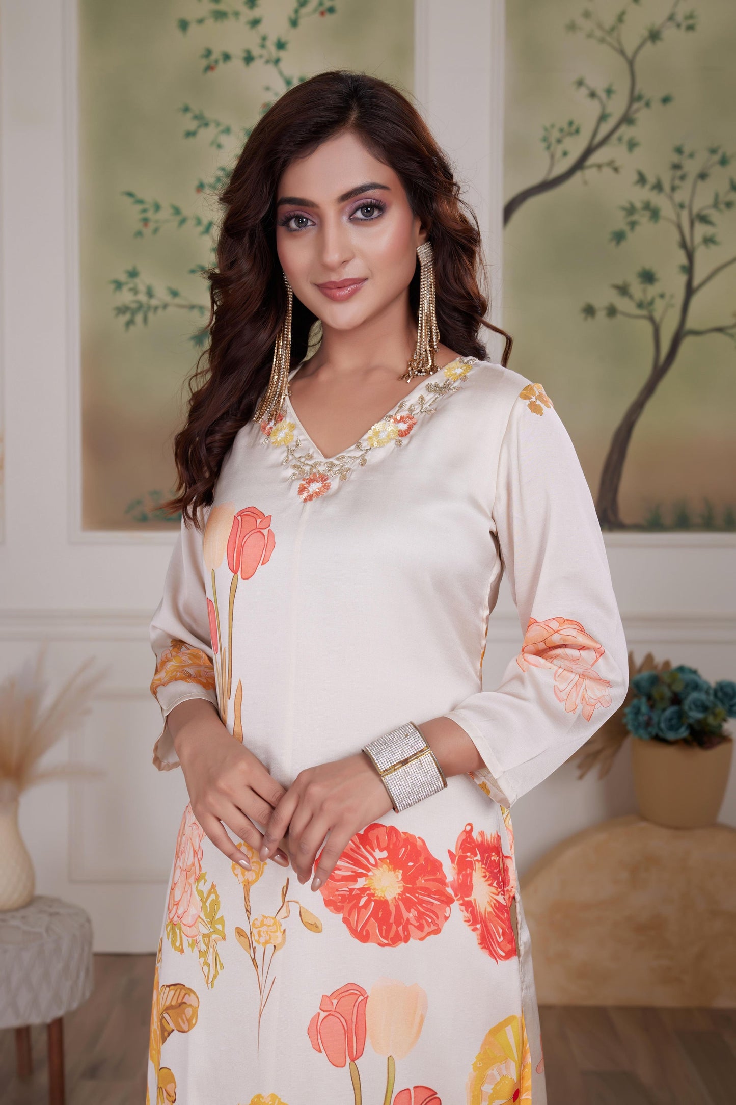 Malaika Silk Pink & White Kurta Set with Dupatta – Elegant Women’s Ethnic Wear