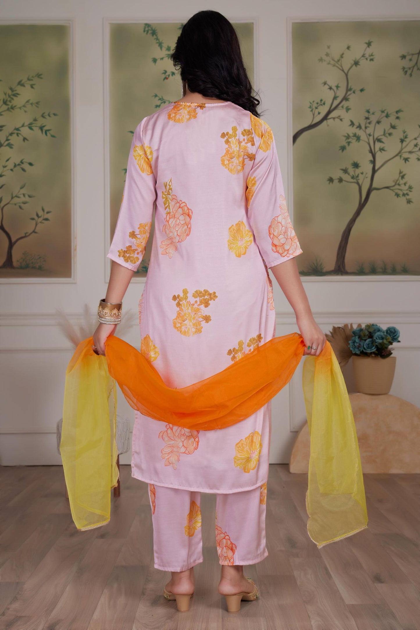 Malaika Silk Pink & White Kurta Set with Dupatta – Elegant Women’s Ethnic Wear